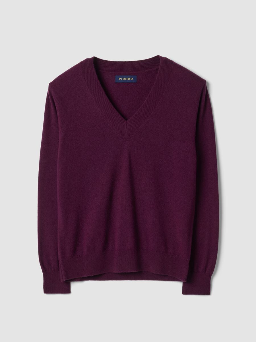Purple pure wool jumper with deep V-neck_4