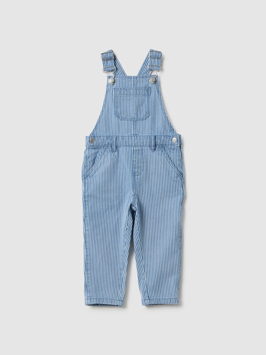 Pure cotton regular fit baby dungarees with blue stripes_0