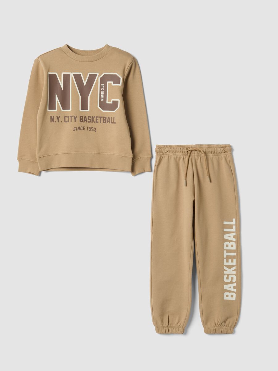 Beige pure cotton tracksuit with crew-neck sweatshirt_0