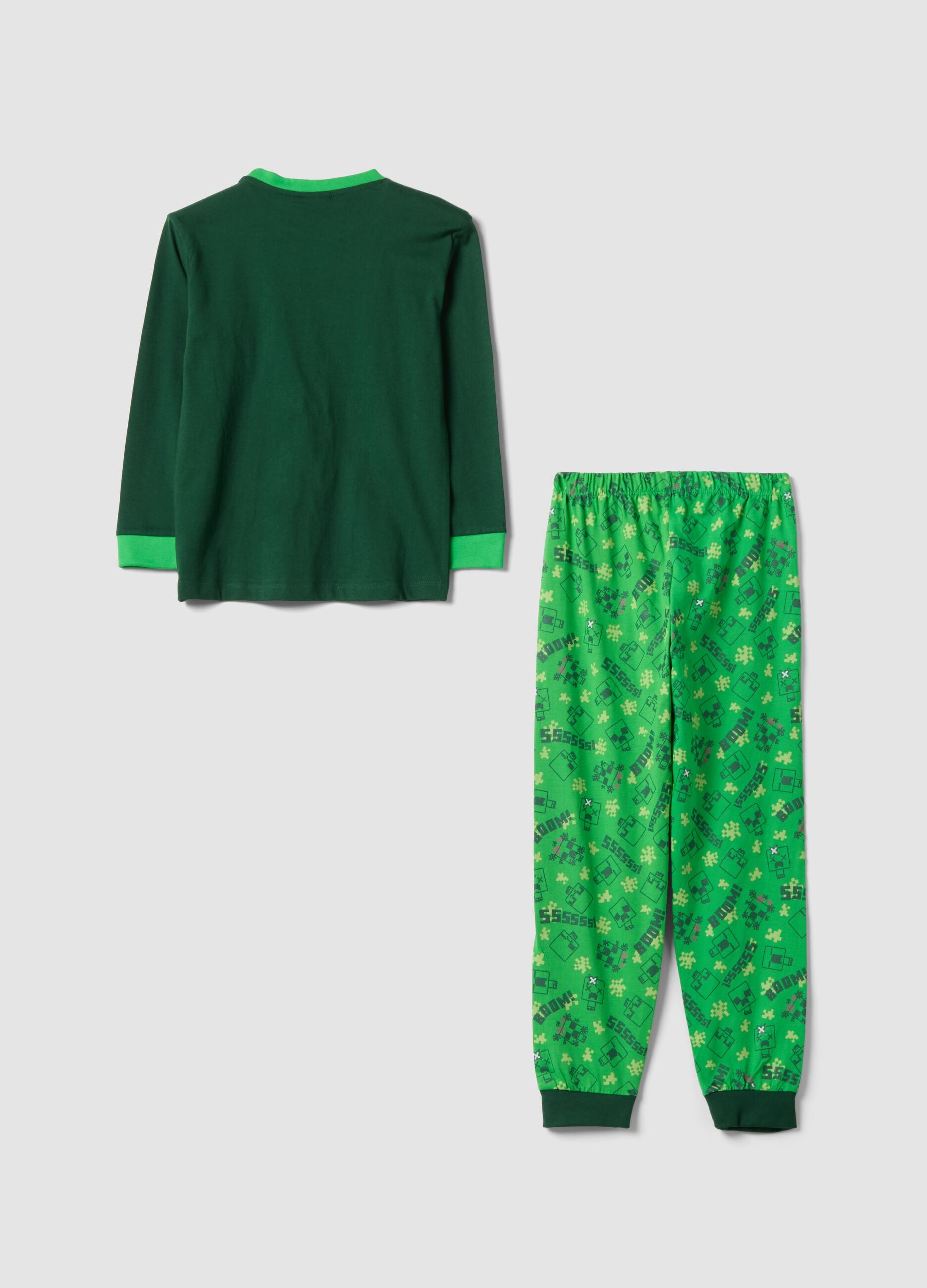 Gr&uuml;ner Pyjama aus reiner Bio-Baumwolle mit Minecraft-Print f&uuml;r Jungen