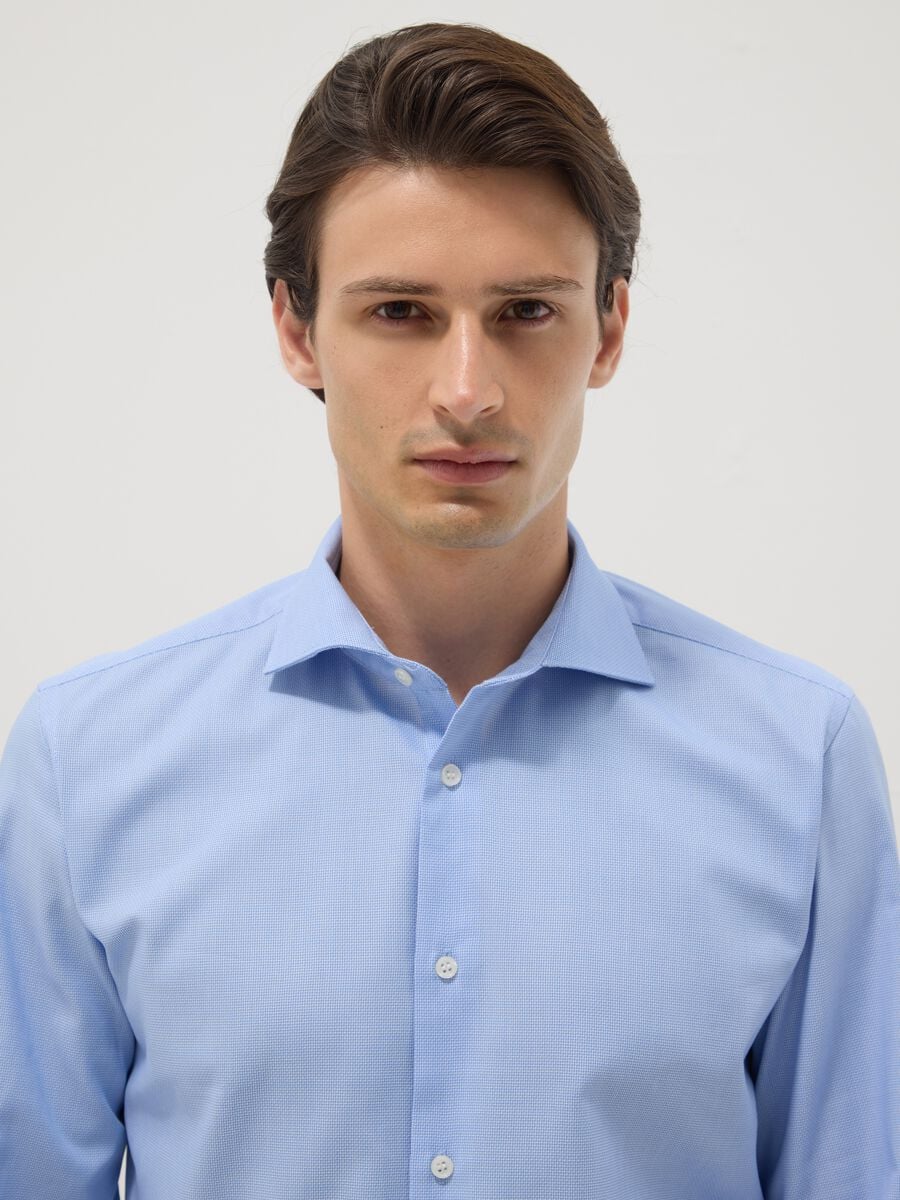 Blue slim-fit cotton-blend shirt_1