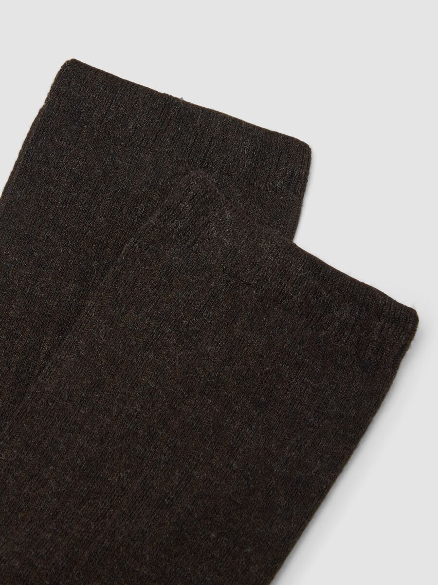 Brown stretch viscose blend knee-high socks_1