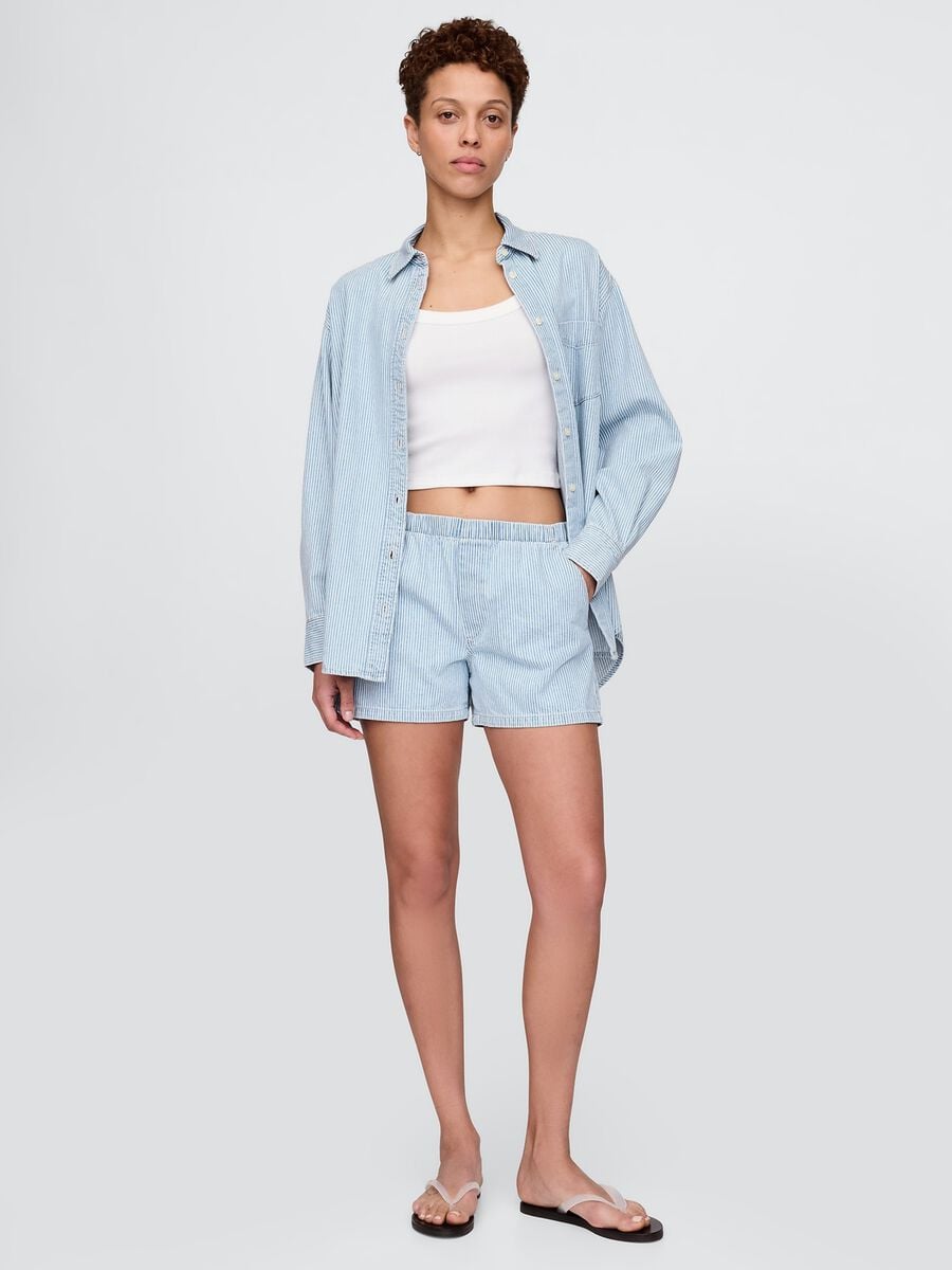 Hellblaue gestreifte Denim-Shorts_0