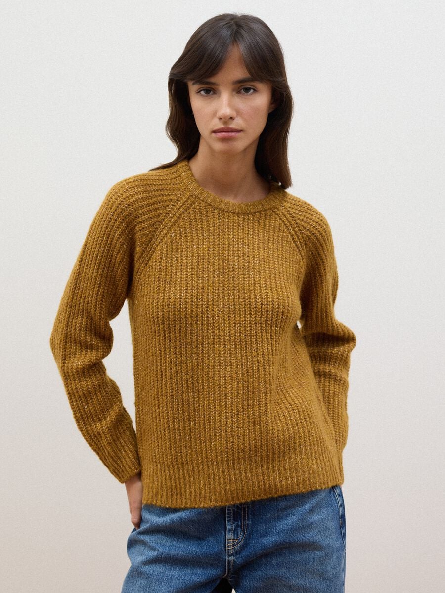 Pull jaune en laine stretch c&ocirc;tel&eacute;e, coupe regular_1