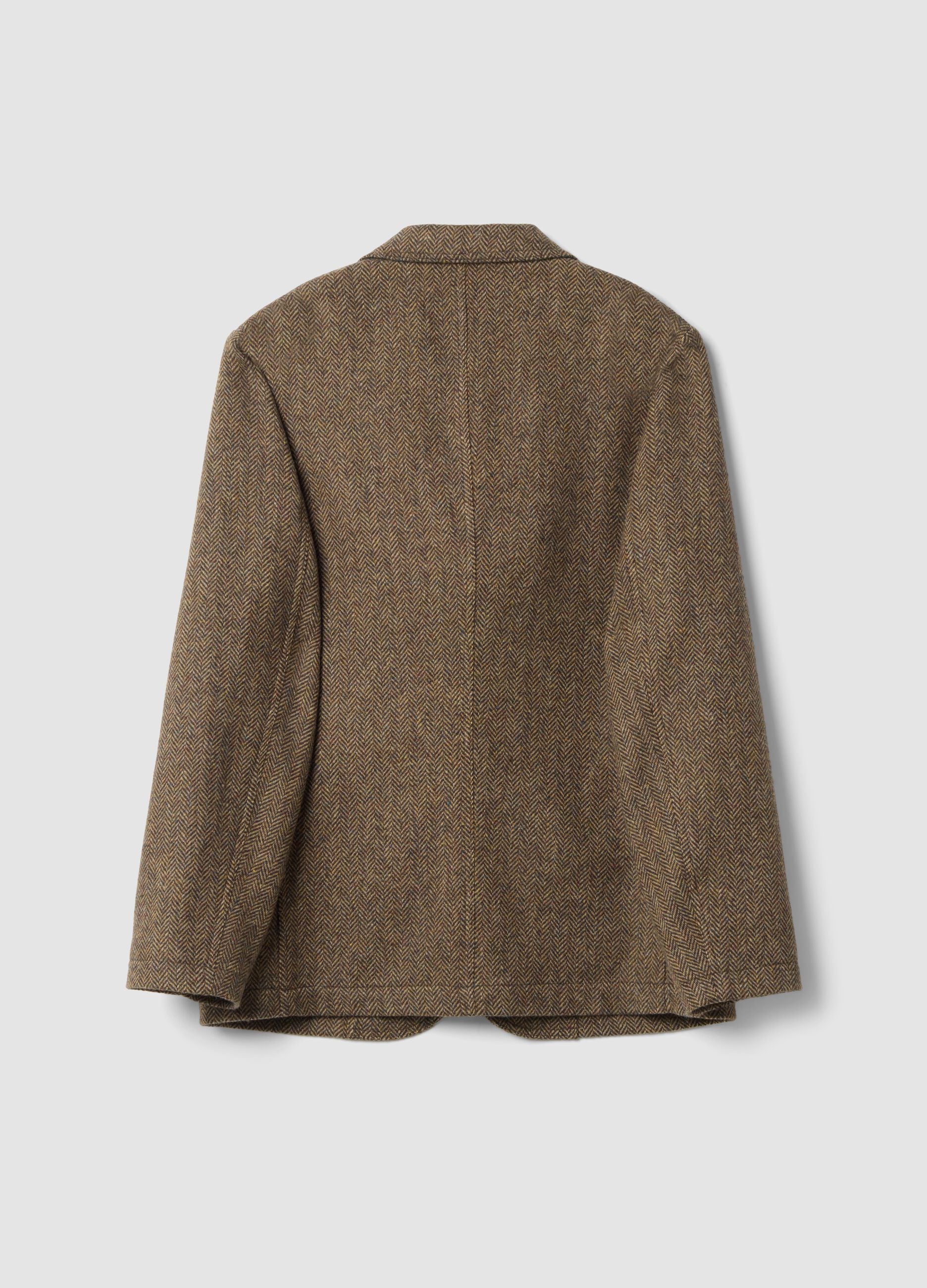 Blazer cammello in misto lana a spina di pesce
