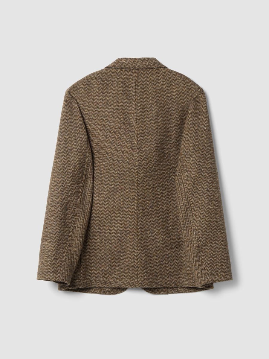 Blazer cammello in misto lana a spina di pesce_2