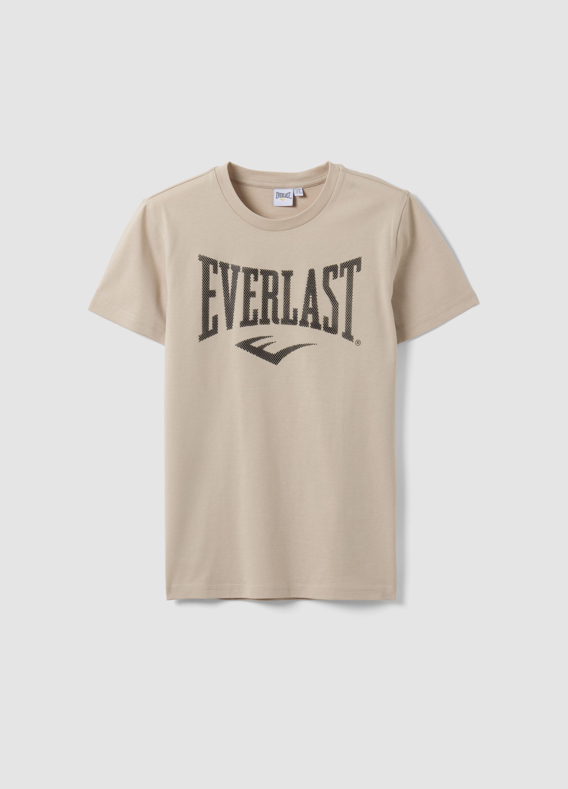 T-shirt beige in puro cotone con stampa frontale regular fit per ragazzo