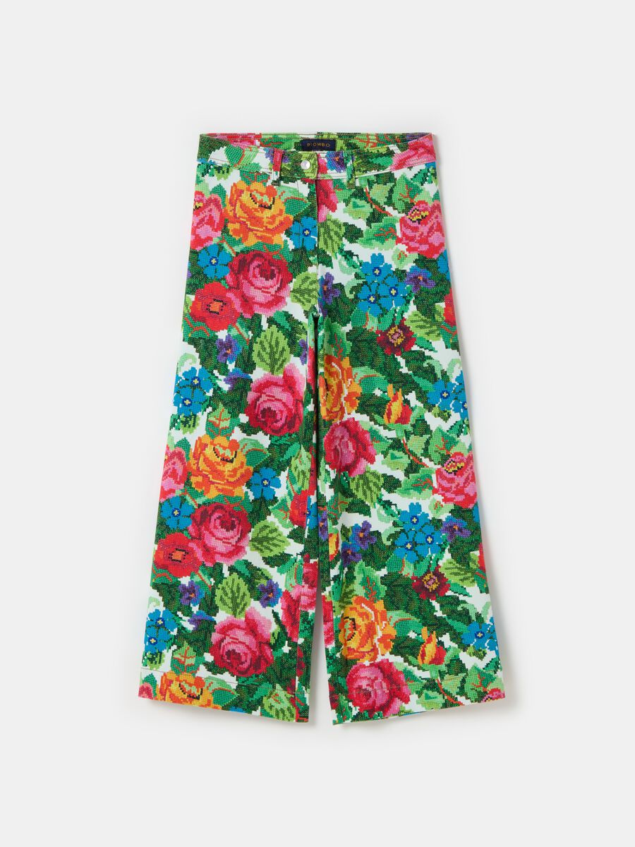 Embroidery-effect floral wide-leg trousers_2