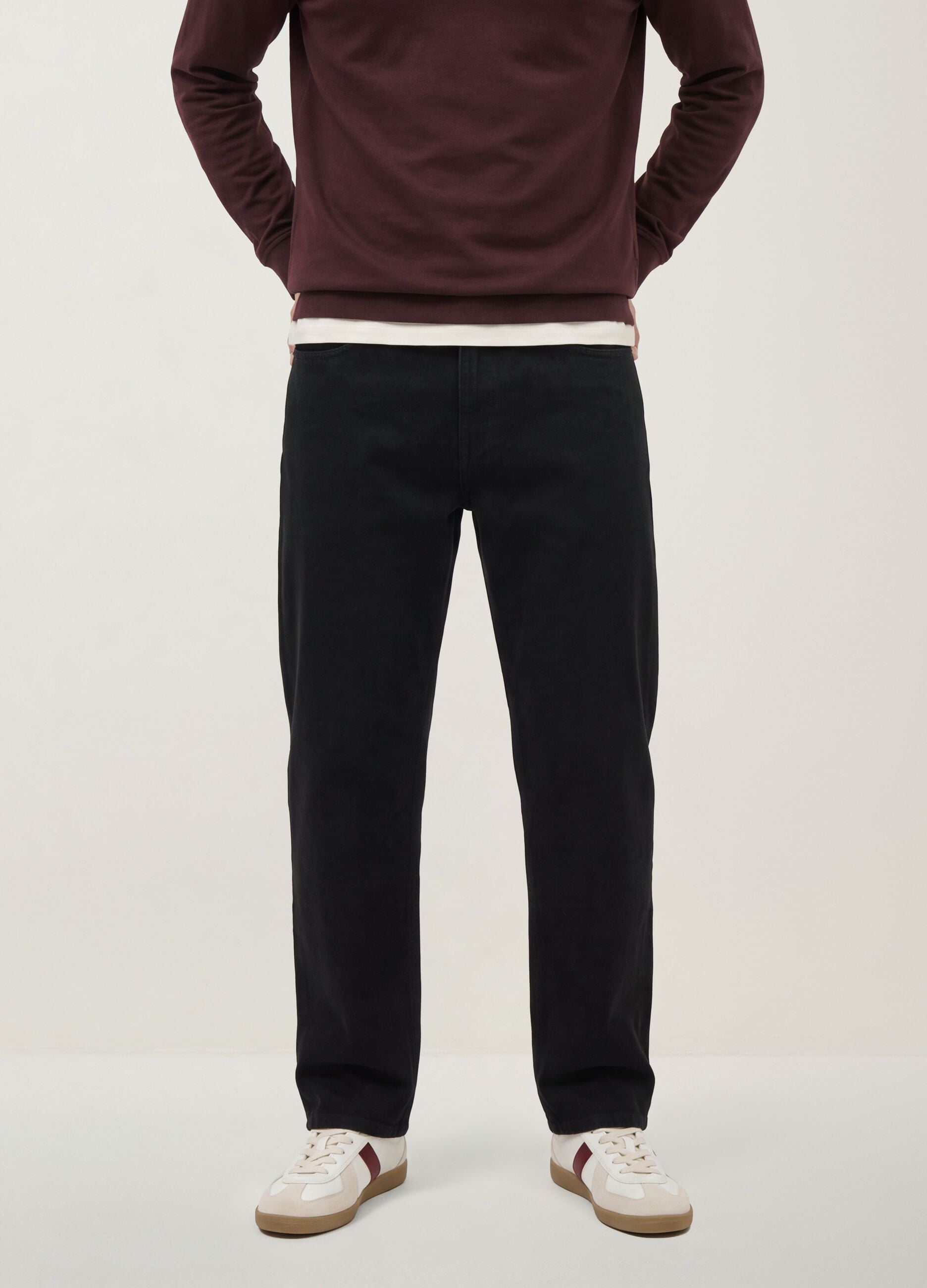 Black pure cotton denim jeans, relaxed fit