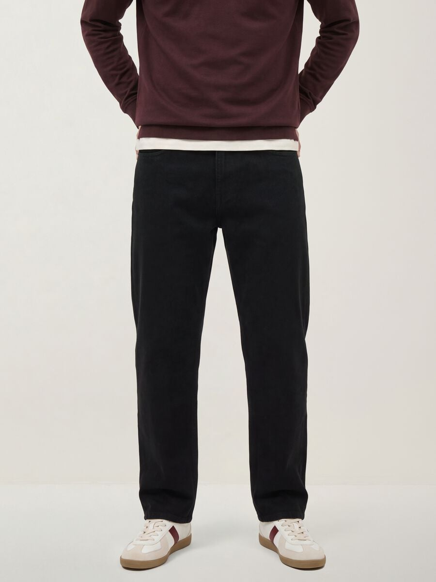 Schwarze Denim-Jeans aus reiner Baumwolle, Relaxed Fit_1