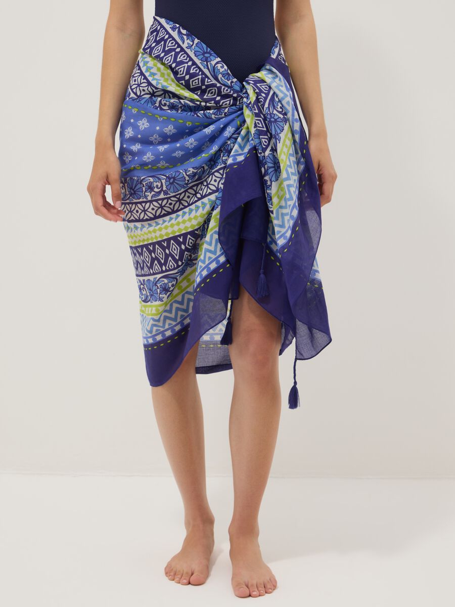 Blue pure cotton printed sarong_1
