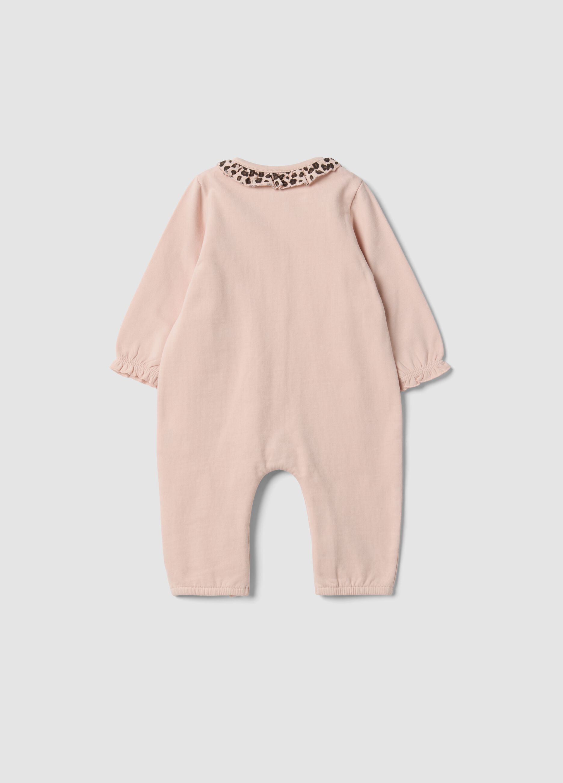 Tutina rosa in puro cotone organico con colletto volant e ricamo Minnie