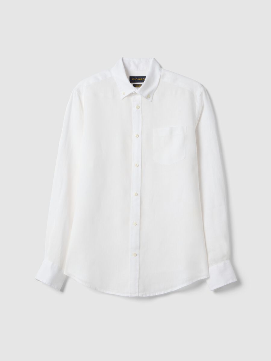 White long-sleeve pure linen shirt regular fit_4