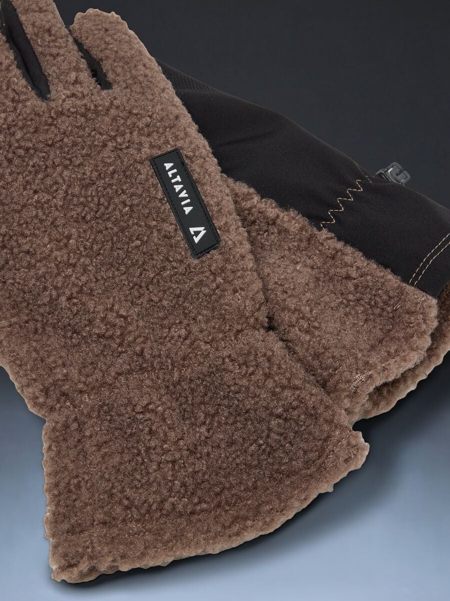 Brown stretch-fabric ski gloves with teddy-effect lining ALTAVIA WITH DEBORAH COMPAGNONI_2