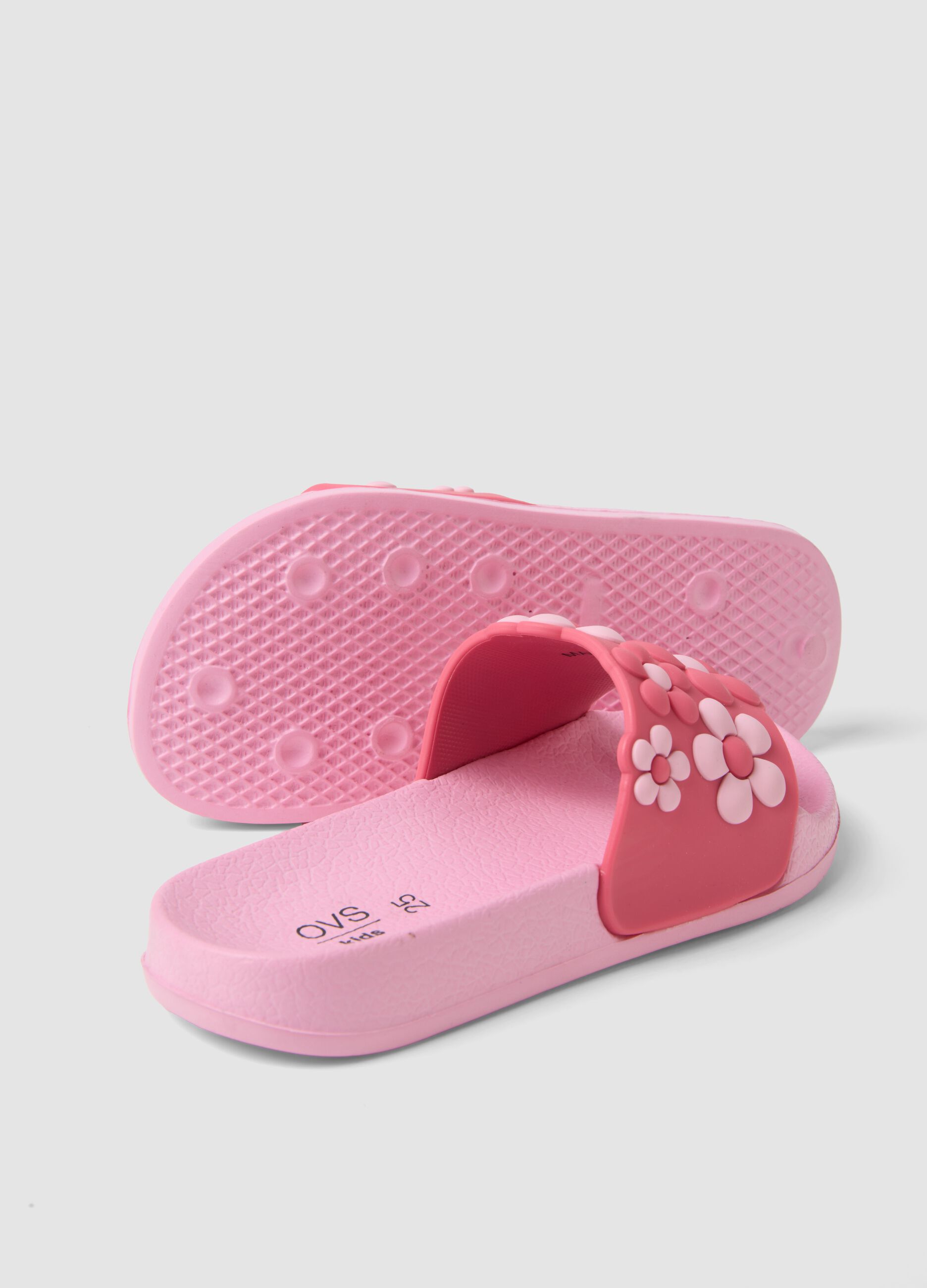 Pink sliders with floral appliqu&eacute;s