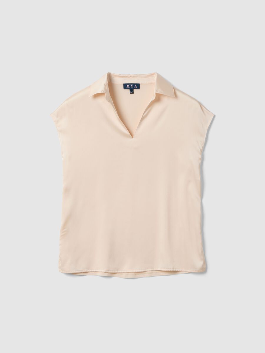 Beige short-sleeve polo collar regular fit t-shirt_4