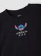 T-shirt nera in puro cotone con collo a costine e stampa Stitch_4