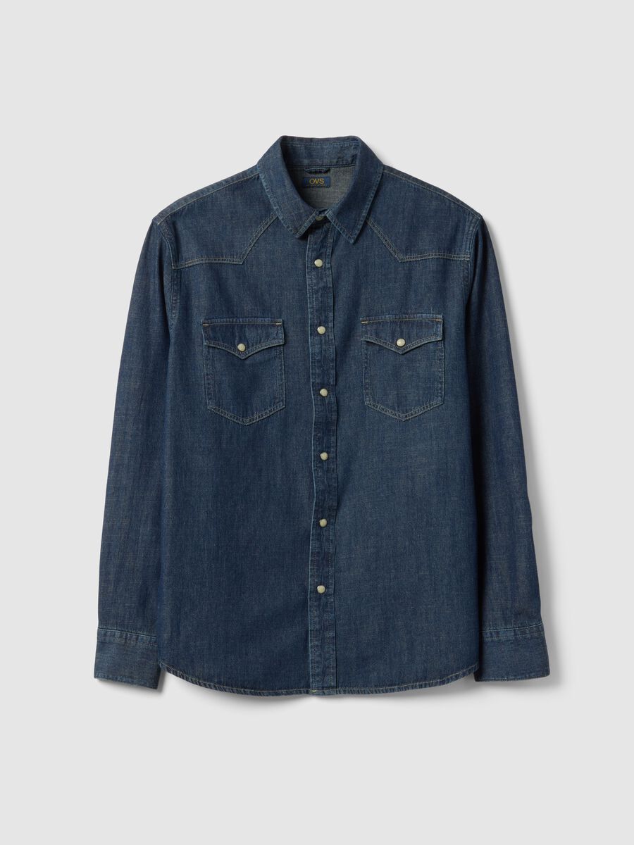 Blue pure cotton denim shirt regular fit with pockets_4