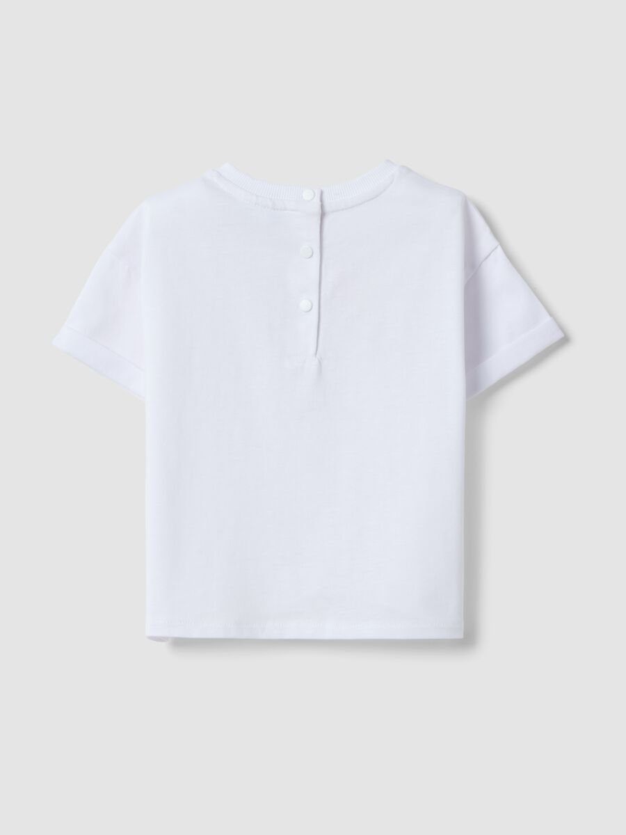 Girls&rsquo; white pure cotton regular-fit T-shirt with embroidery and bow_1