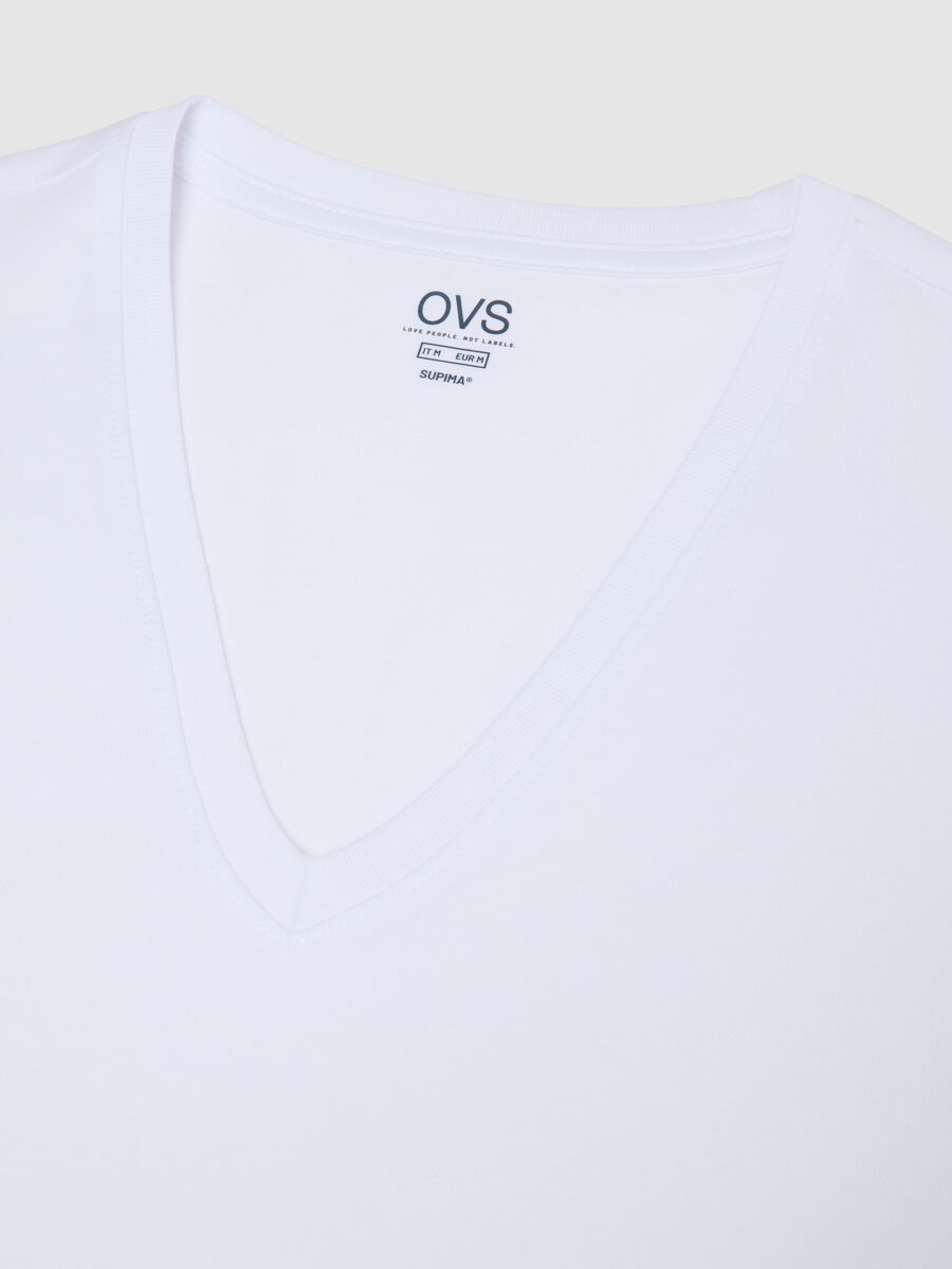 Pure cotton white V-neck regular fit T-shirt_5