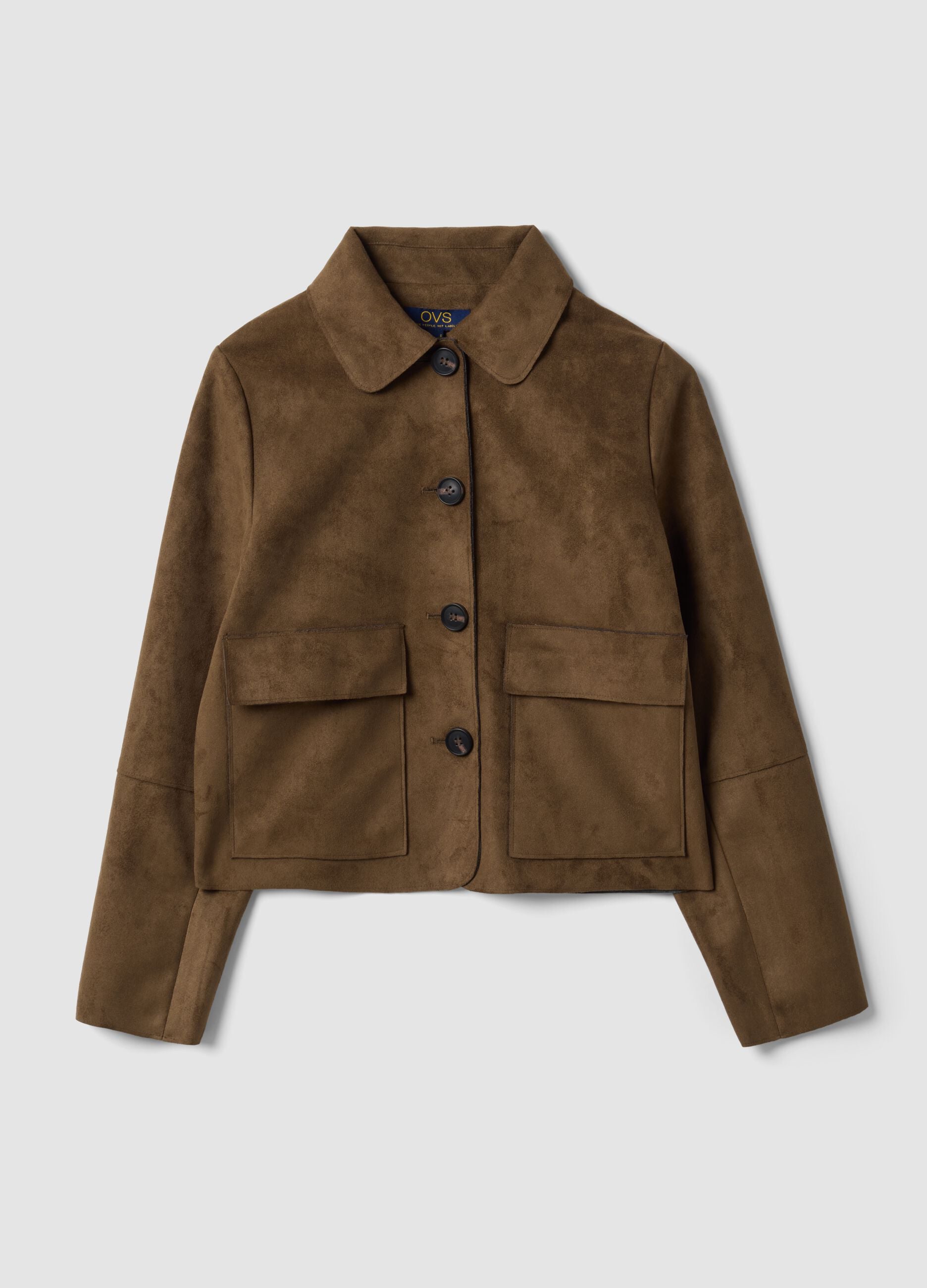 Brown regular-fit shacket with patch pockets