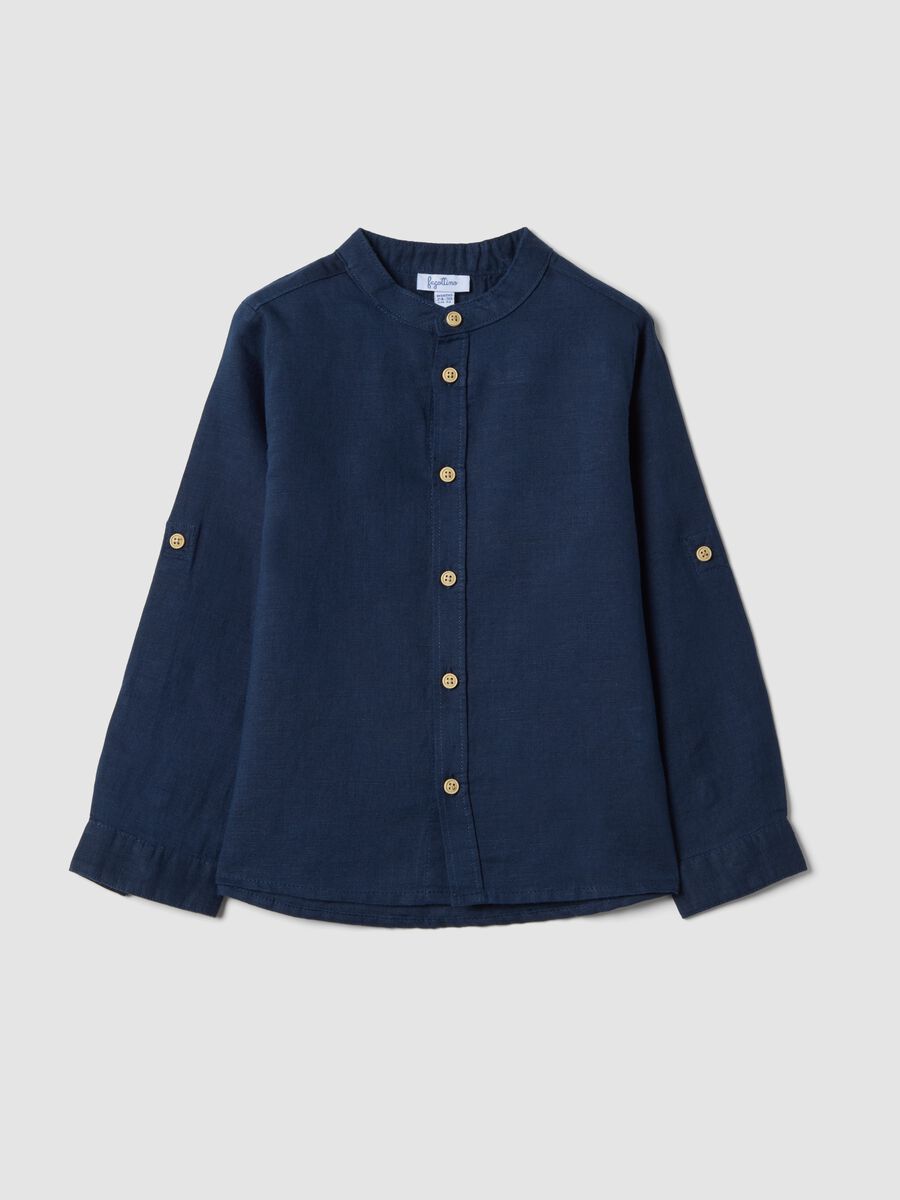 Regular fit blue linen blend long sleeve shirt for boys_0