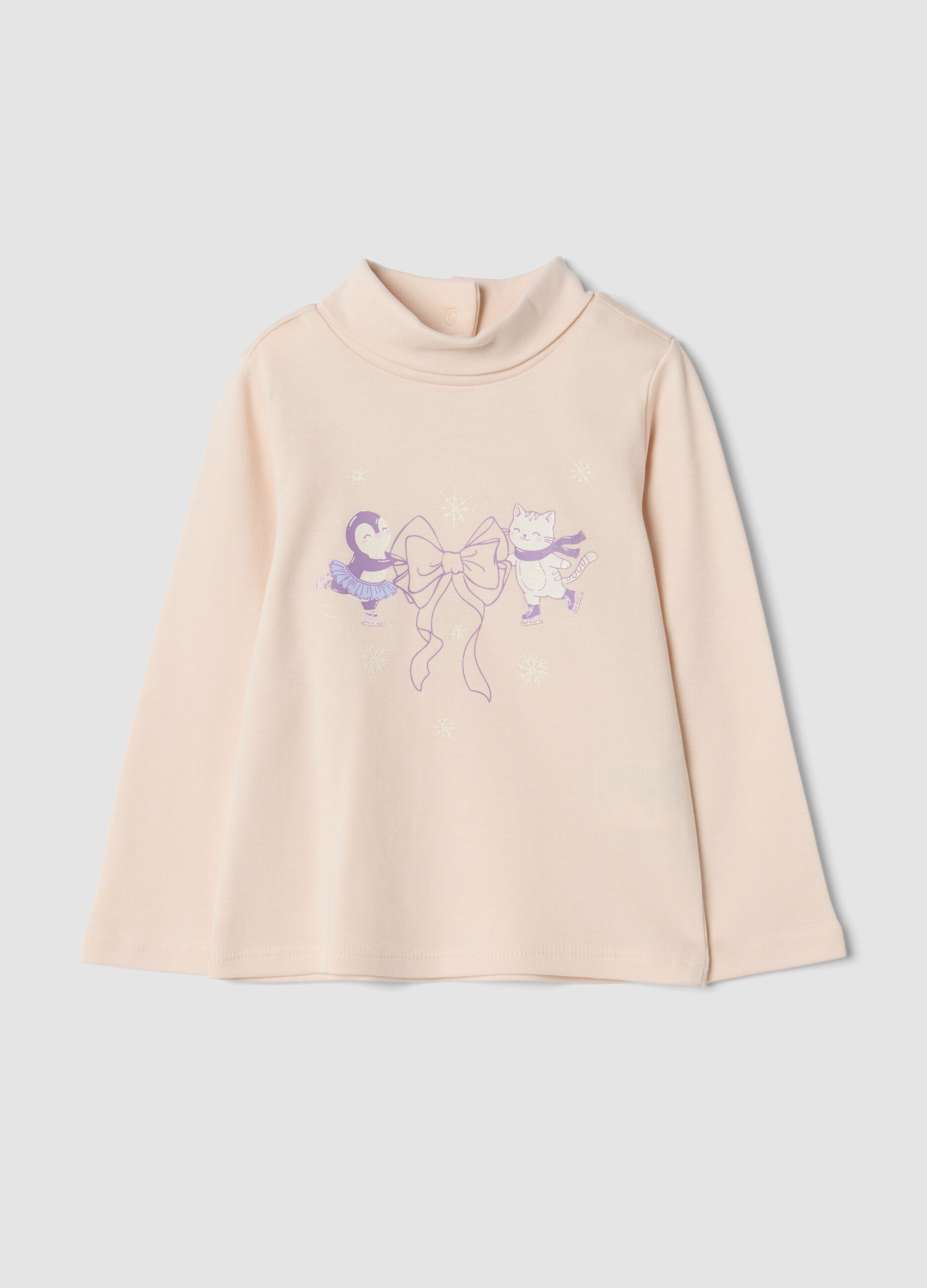 Pink organic cotton T-shirt with winter print