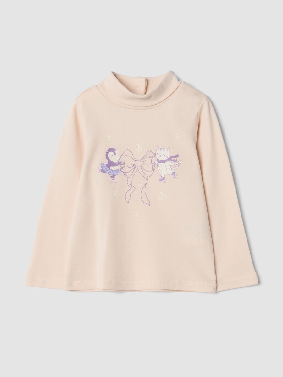 Pink organic cotton T-shirt with winter print_0