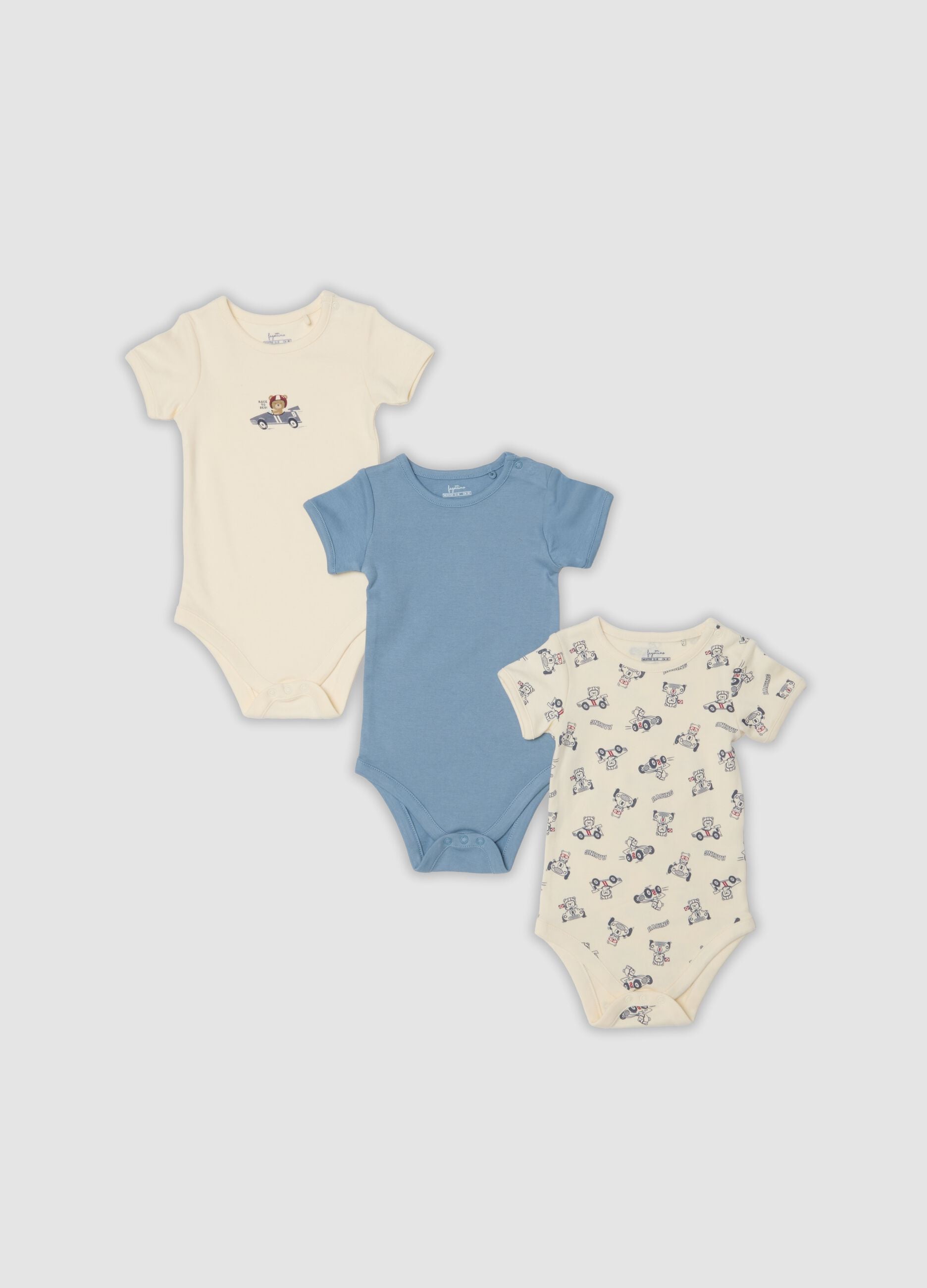Pack de 3 bodies multicolor em puro algod&atilde;o org&acirc;nico para beb&eacute; e menino