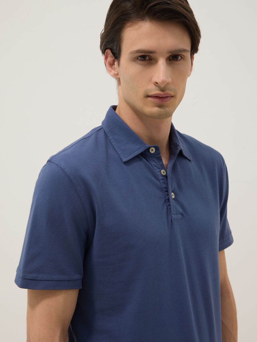 Blue pure cotton slim-fit short-sleeve polo_1