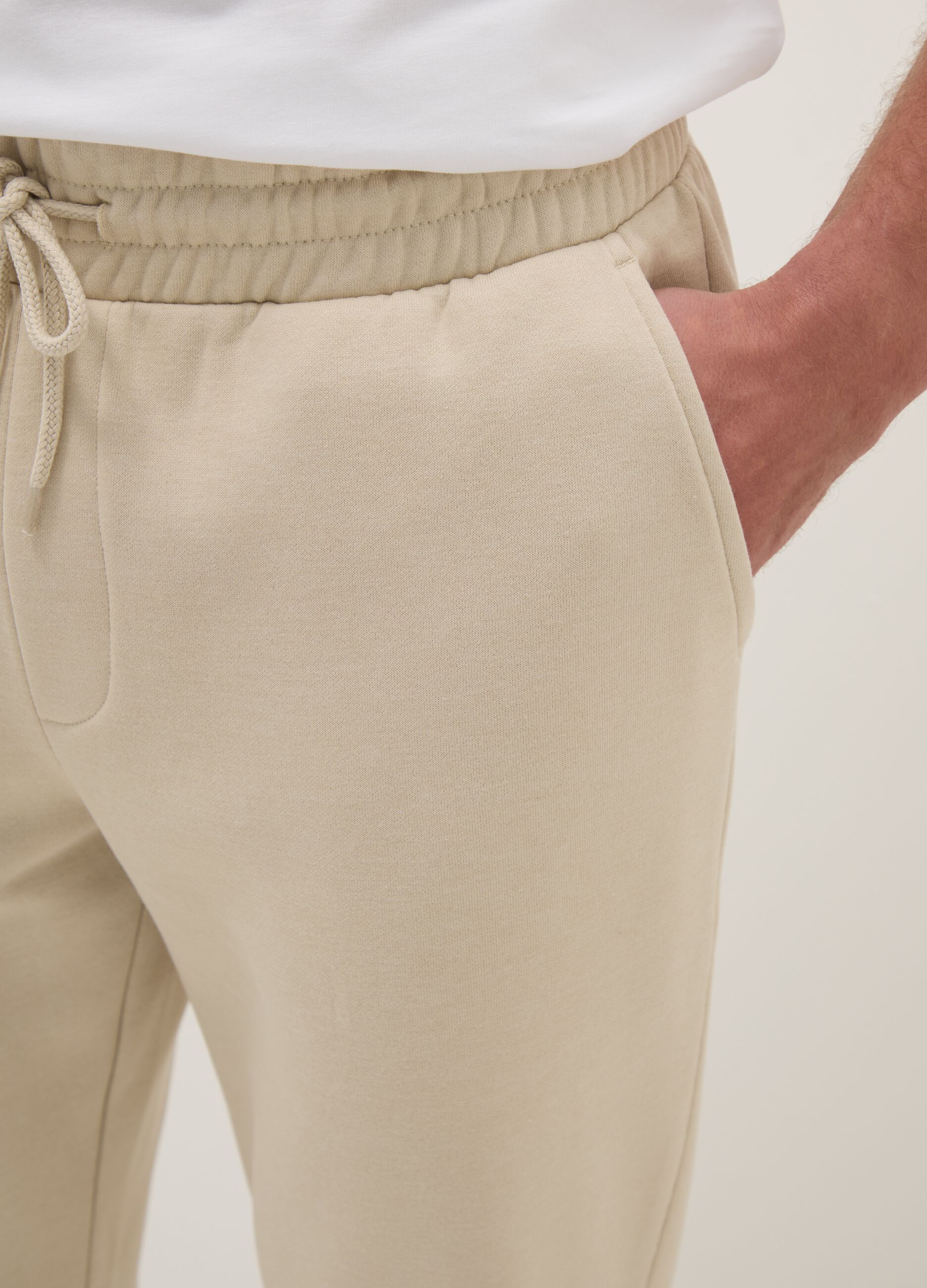 Beige cotton blend jogger trousers regular fit
