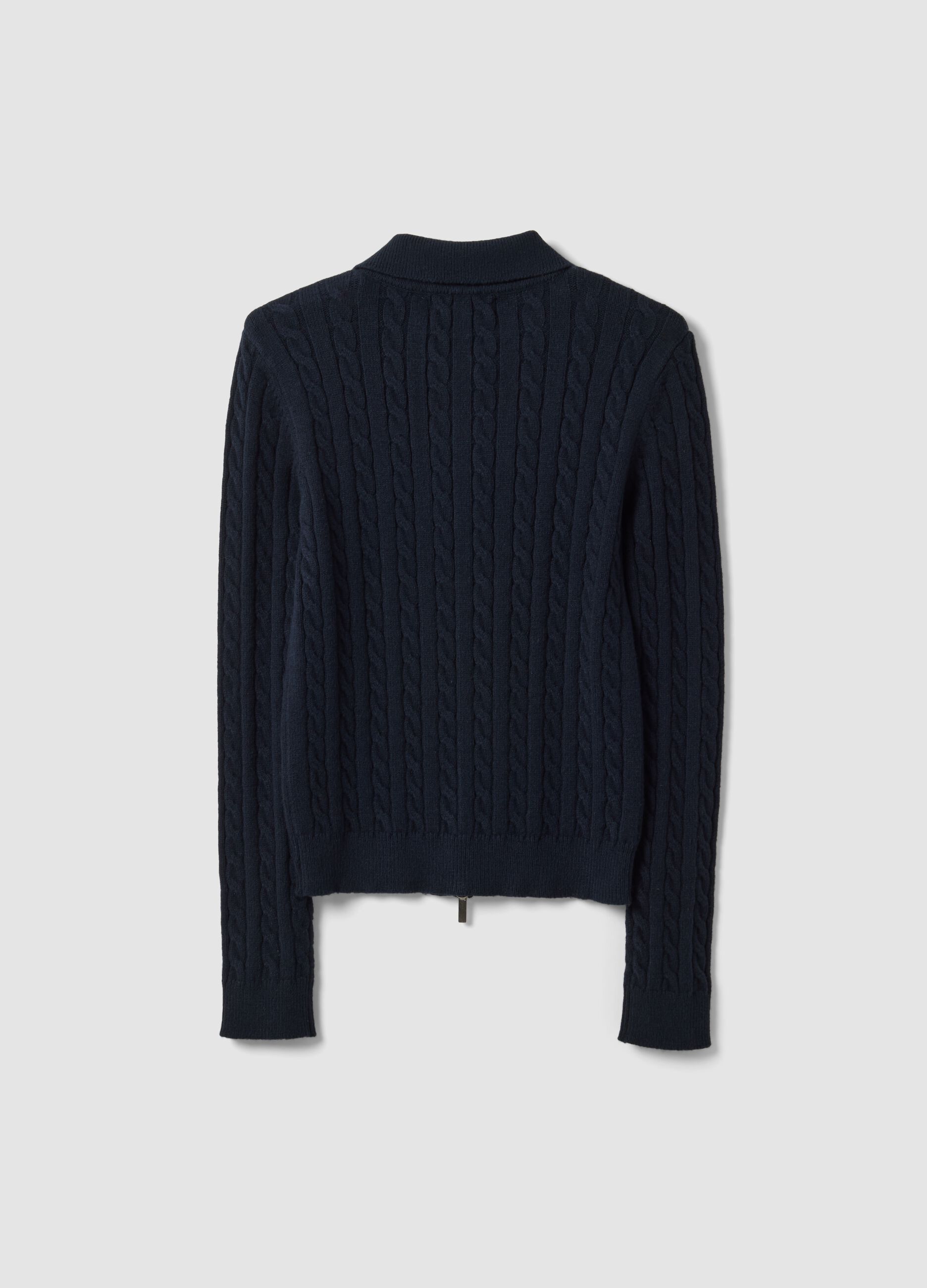 Gilet cardigan bleu marine ajust&eacute; en m&eacute;lange de viscose avec col polo