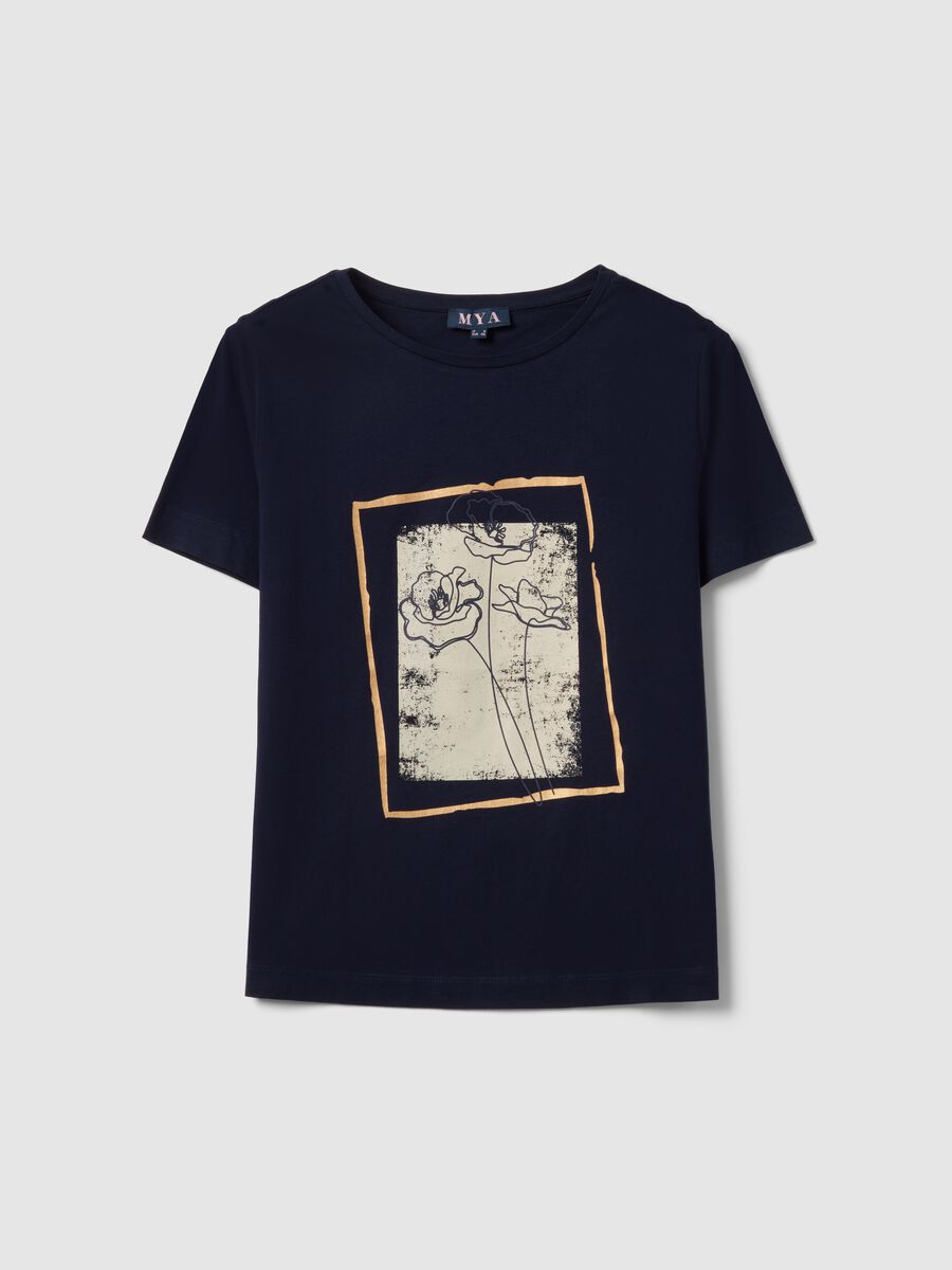 Blaues Kurzarm-T-Shirt aus reiner Baumwolle mit Print, Regular Fit_0