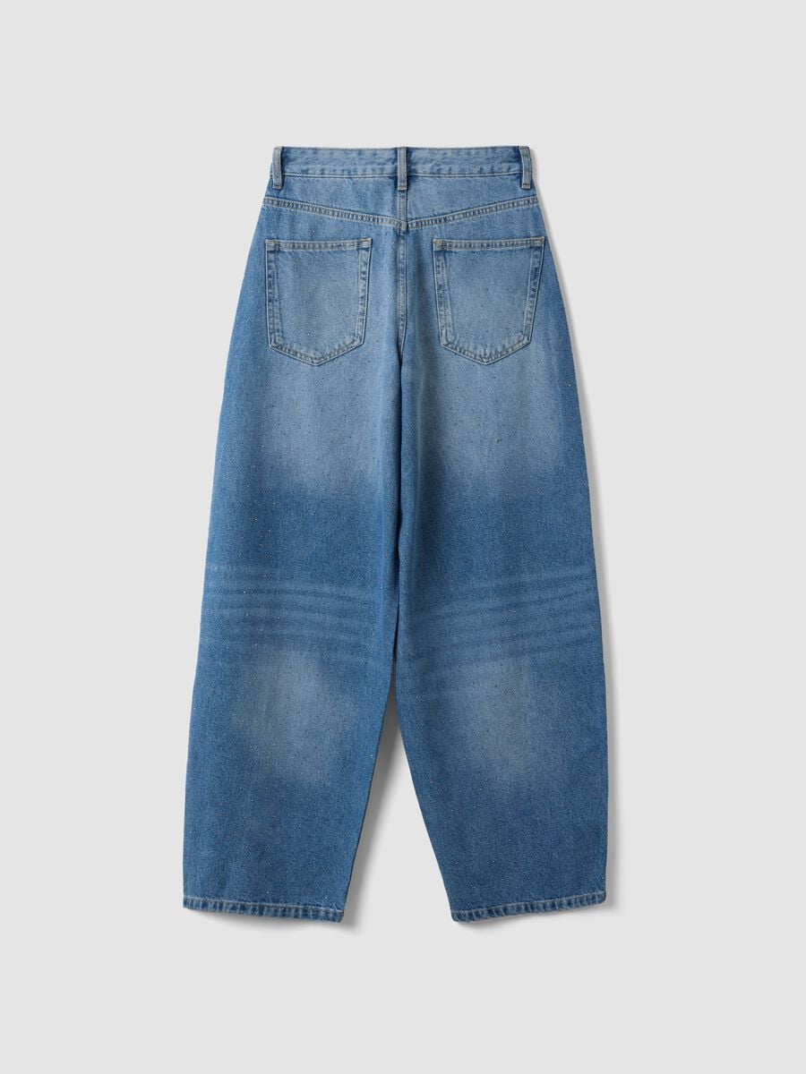 Blue pure-cotton skater-fit jeans with rhinestones_1