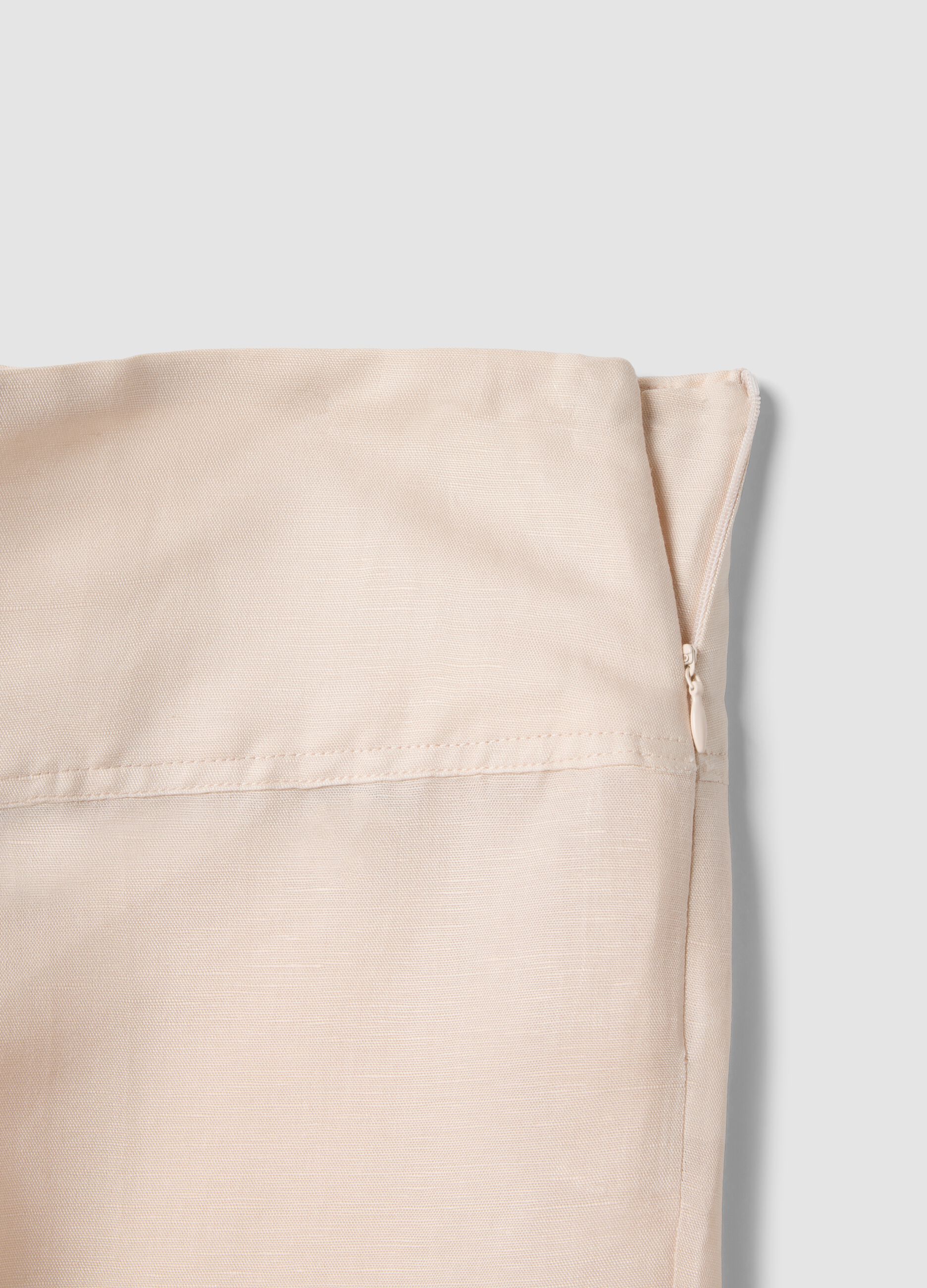 Pink linen-viscose blend wide-leg trousers with side zip fastening