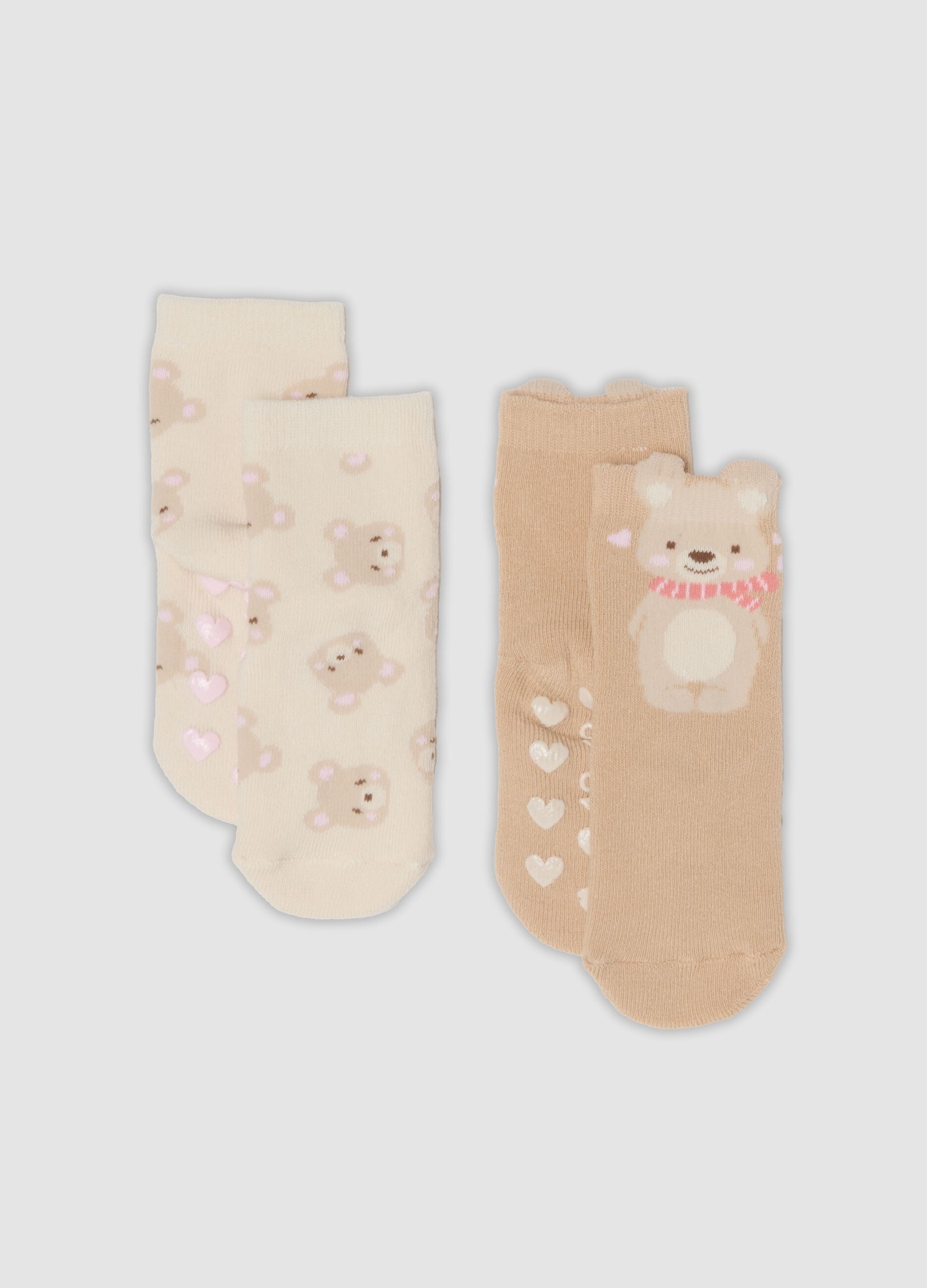 2er-Pack hellbeige rutschfeste Socken aus elastischer Bio-Baumwolle