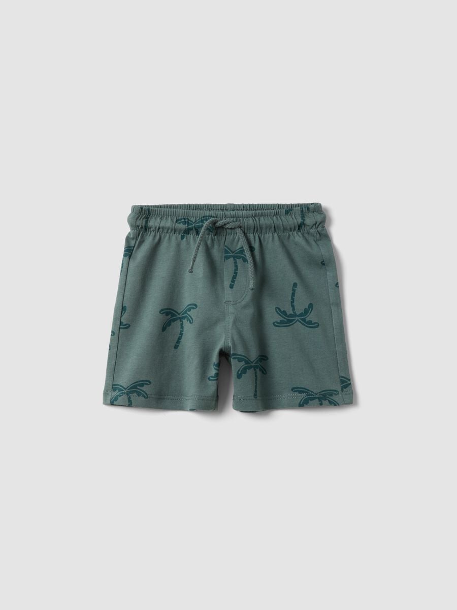 Green organic cotton shorts with palm print_0