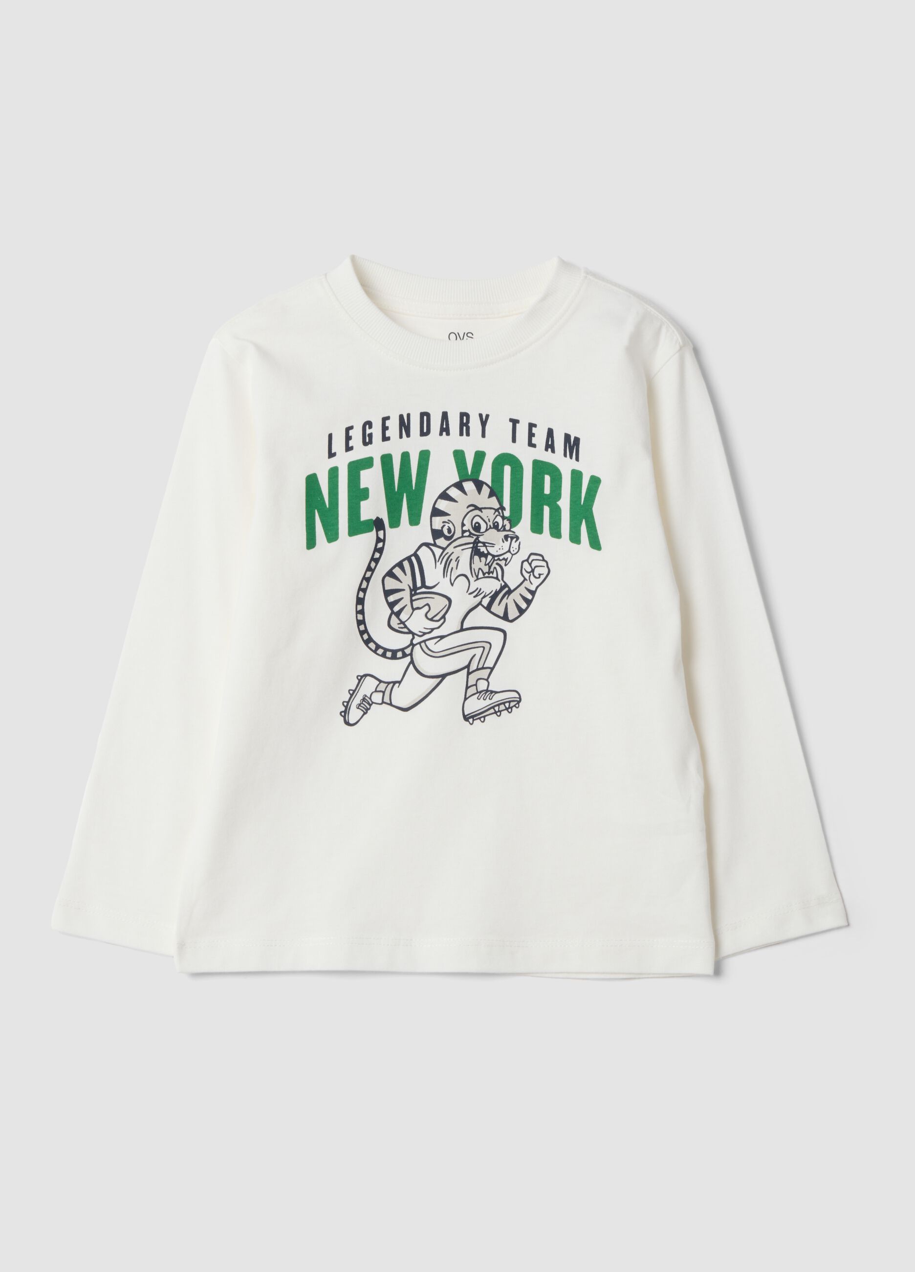 T-shirt bianca in puro cotone organico con stampa college