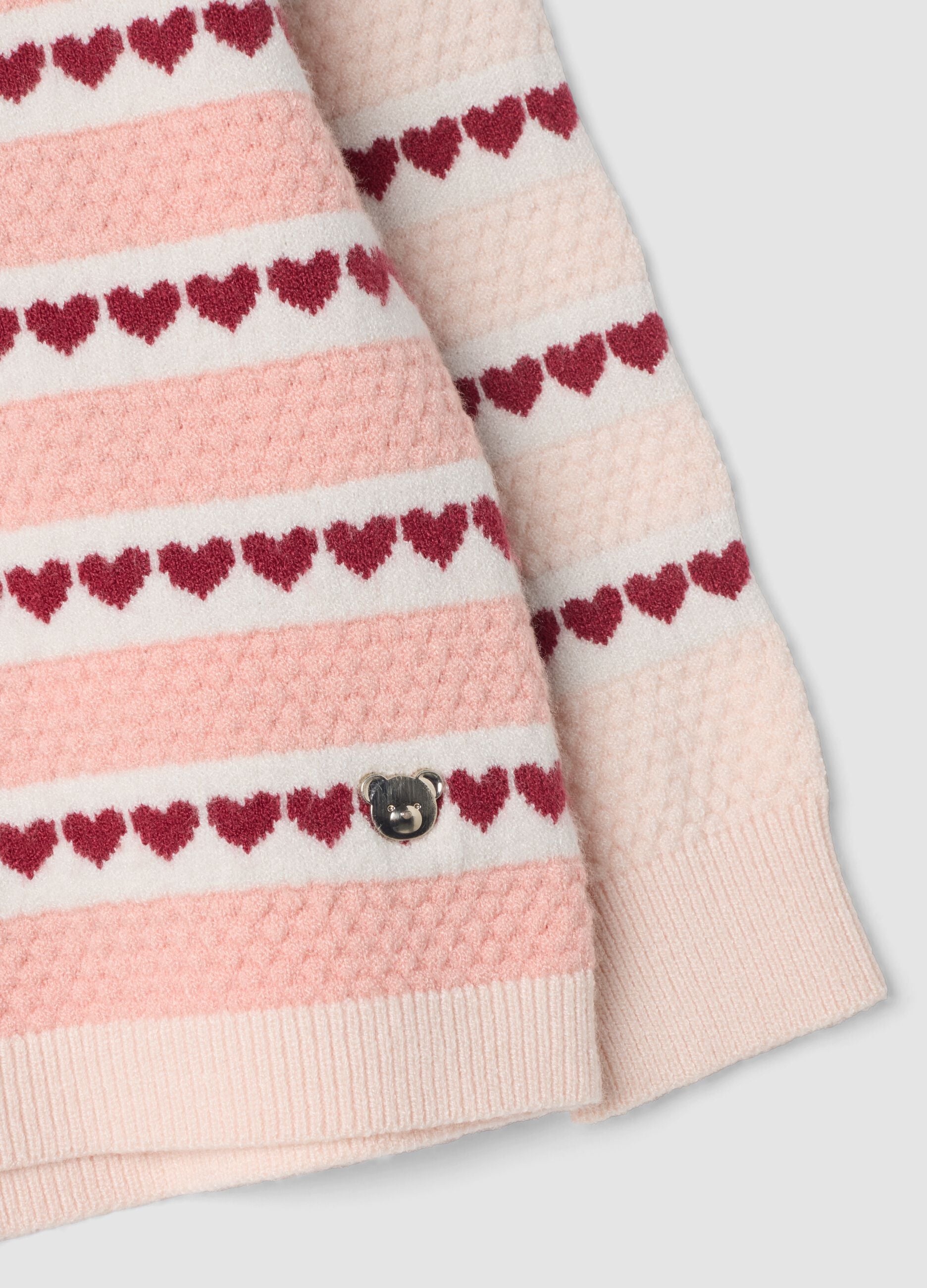 Pink viscose-blend crew-neck jumper, regular fit, with hearts