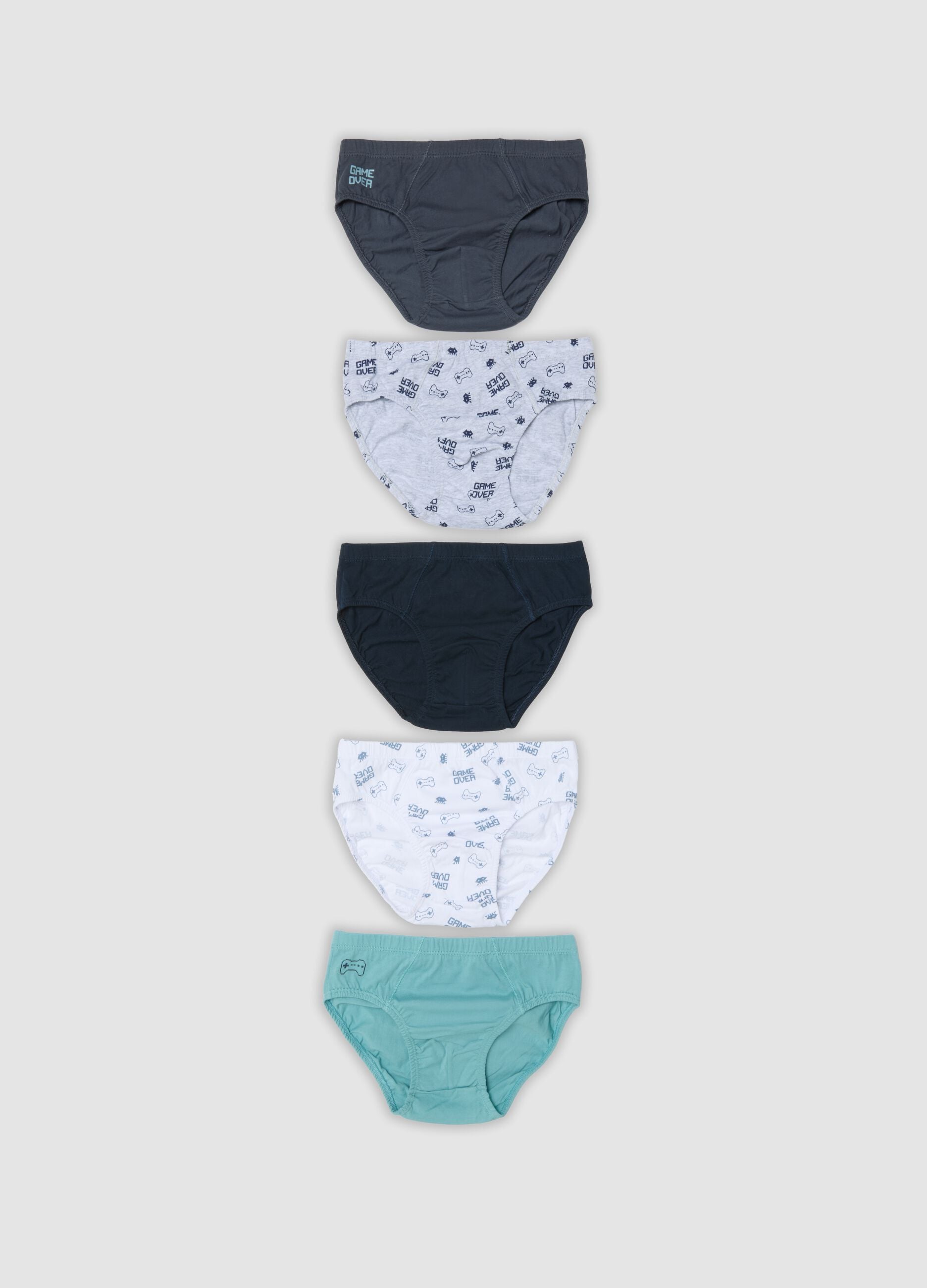 Five-pack of multicolour pure organic cotton video game-themed briefs