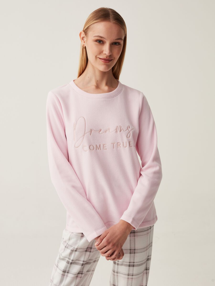 Fleece pyjama top with lettering embroidery_1
