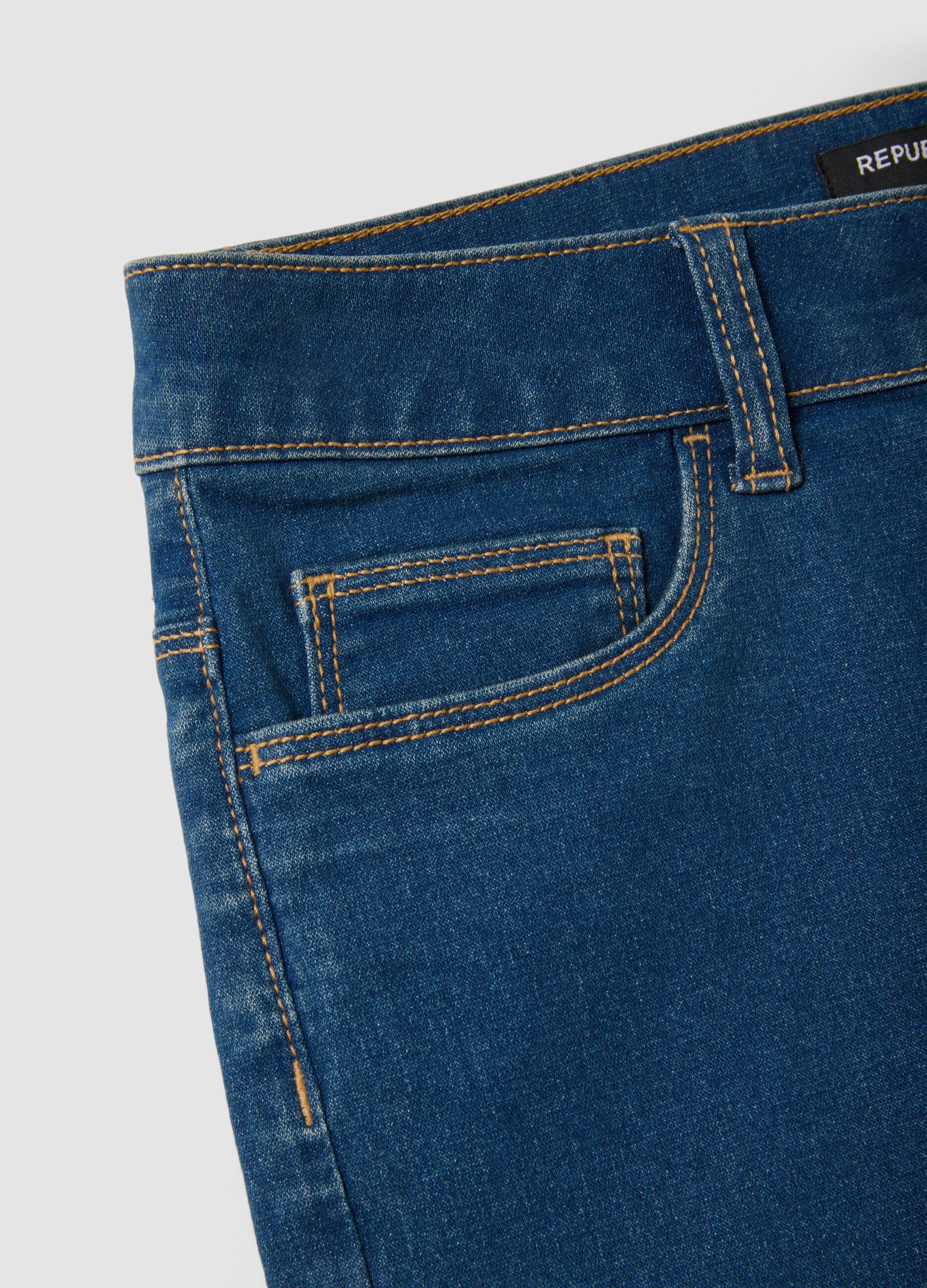 Light blue regular-fit stretch cotton denim shorts