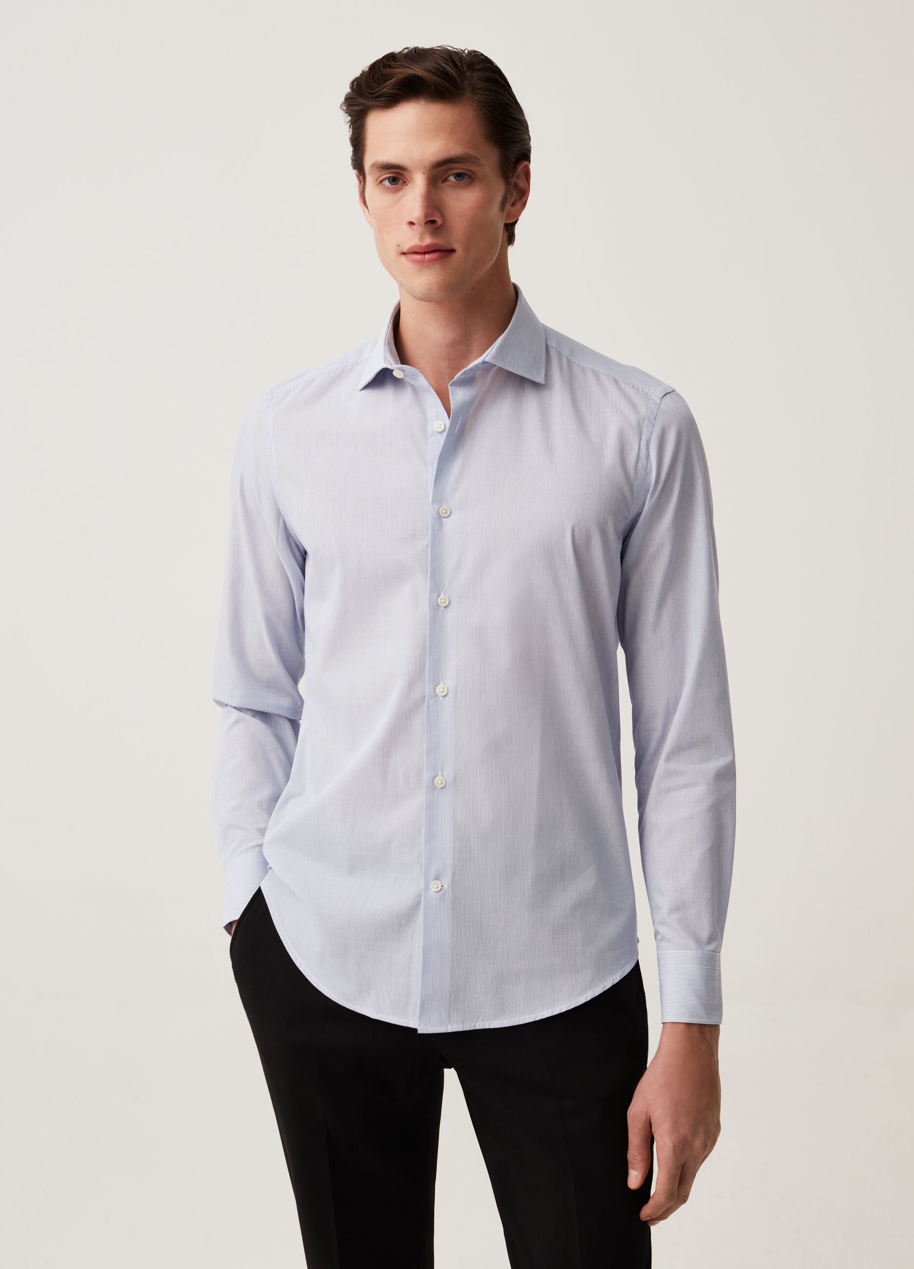 Slim-fit shirt with thin stripes