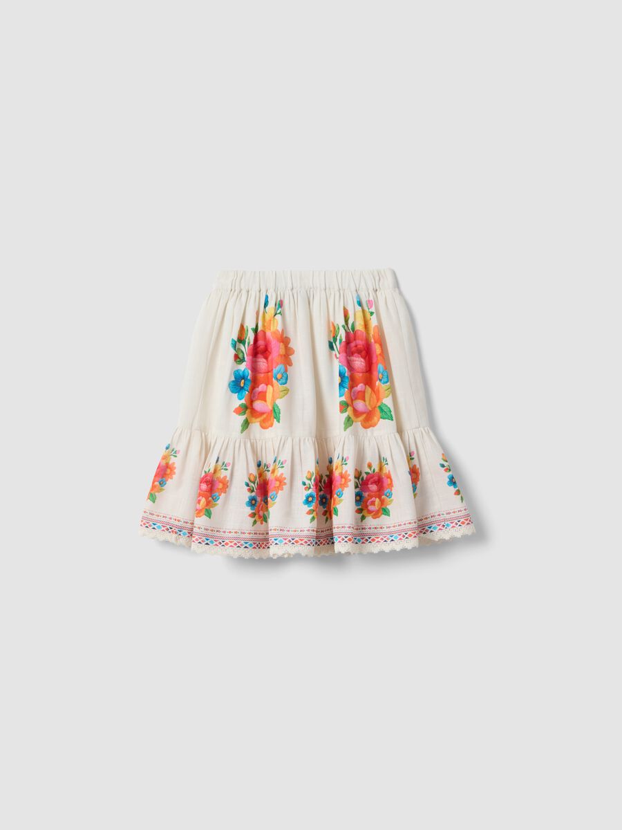 White pure cotton skirt with floral print_4
