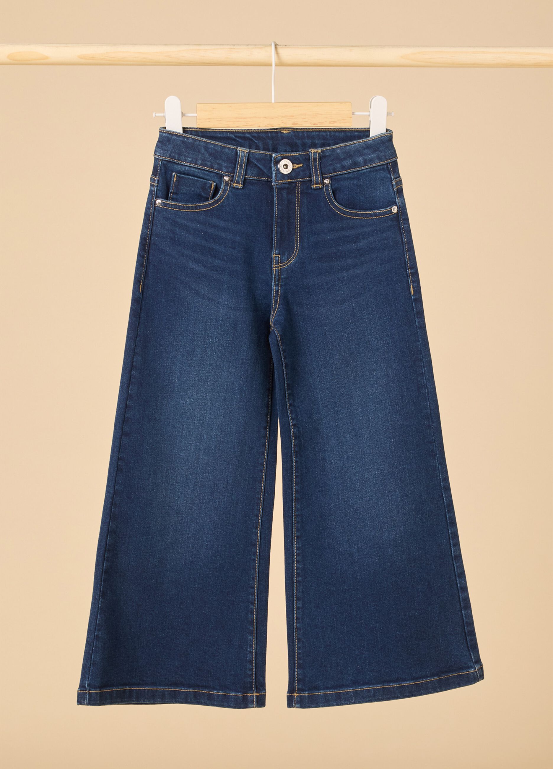 Stretch cotton wide leg jeans