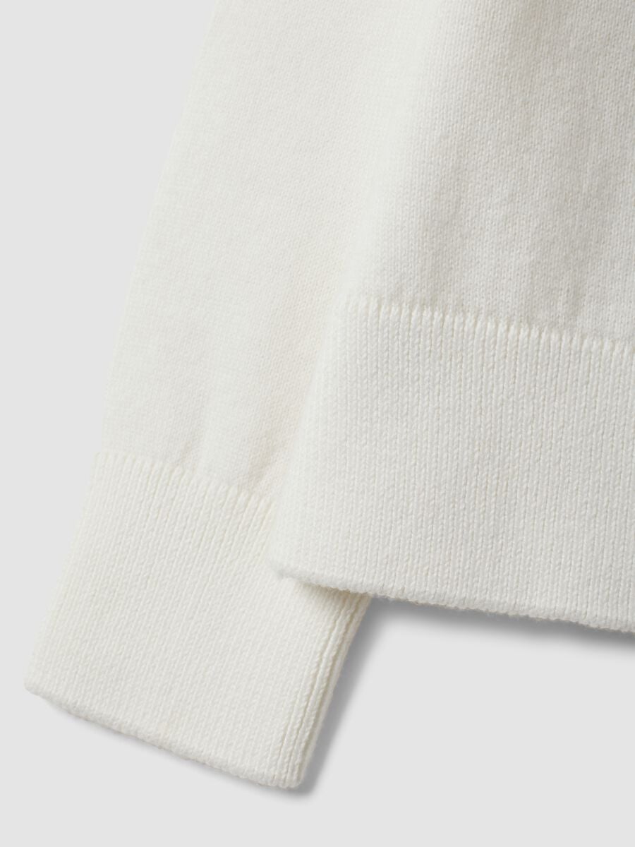 White cotton-blend crew-neck cardigan, regular fit, for girls_2