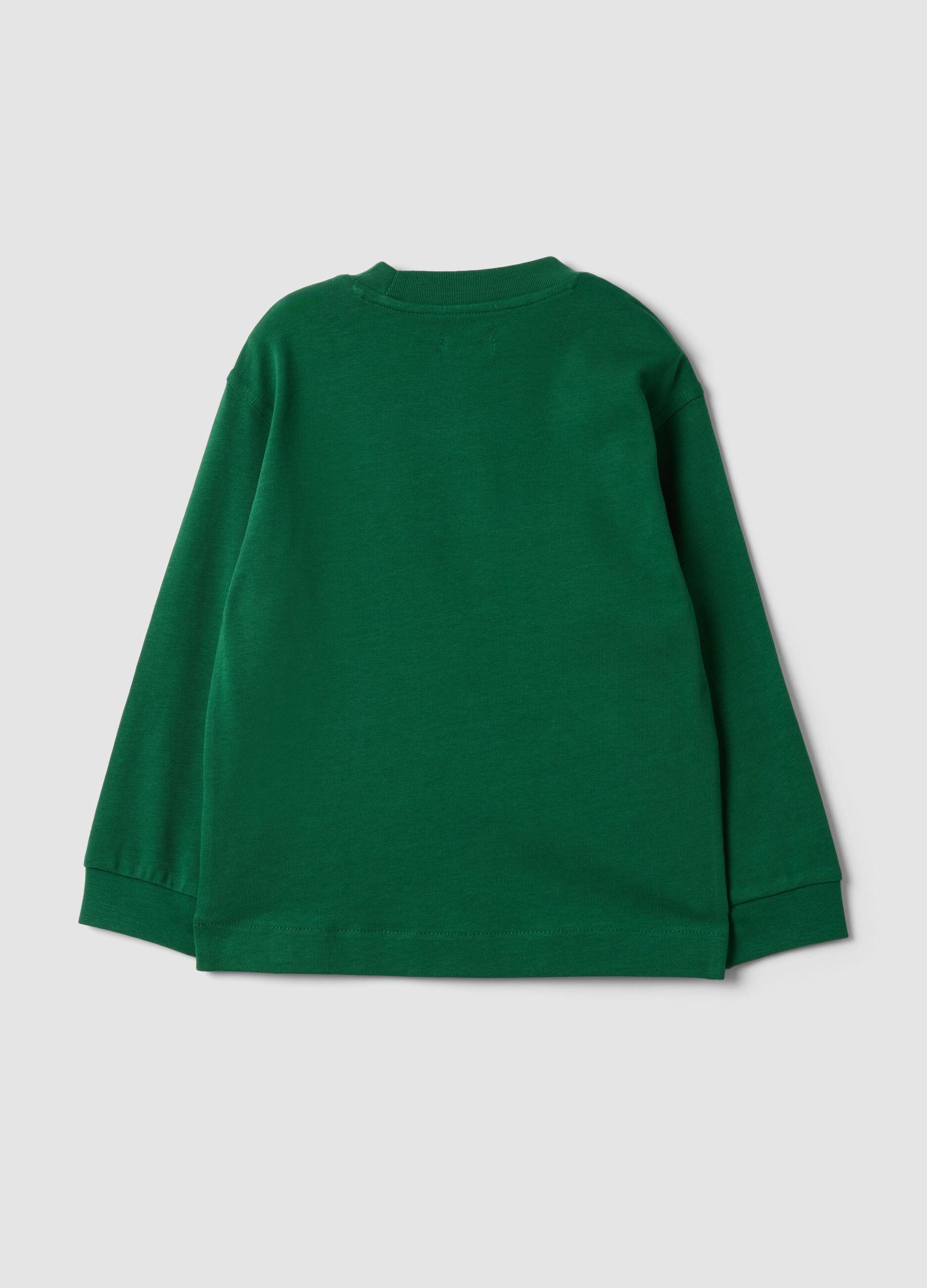 Gr&uuml;nes Langarm-T-Shirt aus reiner Baumwolle mit Rundhalsausschnitt f&uuml;r Jungen