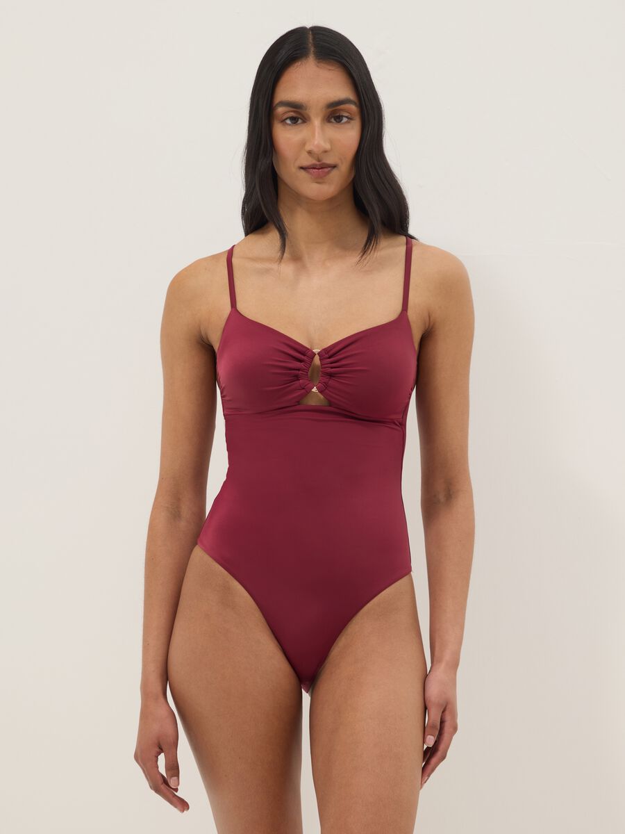 Maillot de bain une pi&egrave;ce rouge en tissu stretch avec bretelles_0