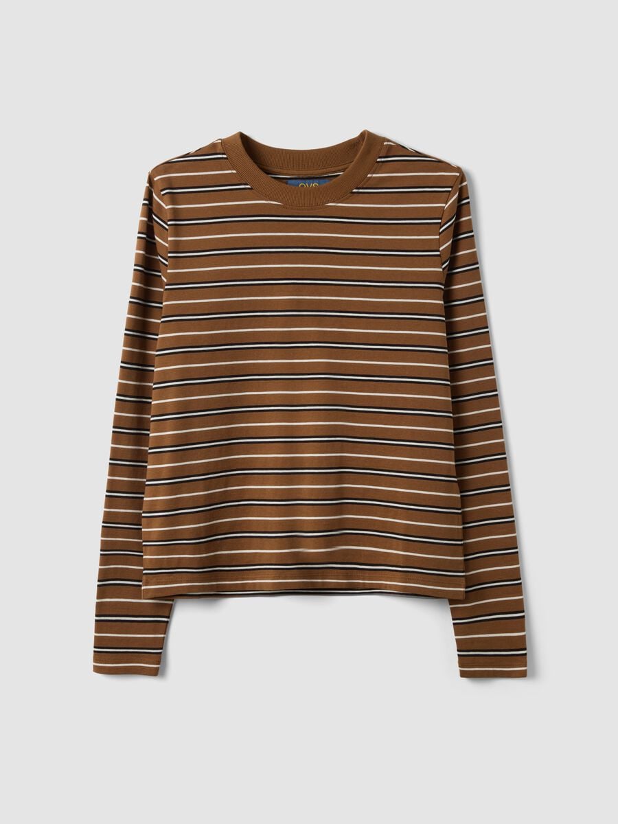 T-shirt multicolor in puro cotone a righe con girocollo regular fit_4