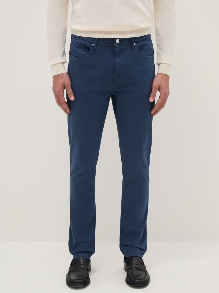 Blue cotton stretch skinny fit trousers_1